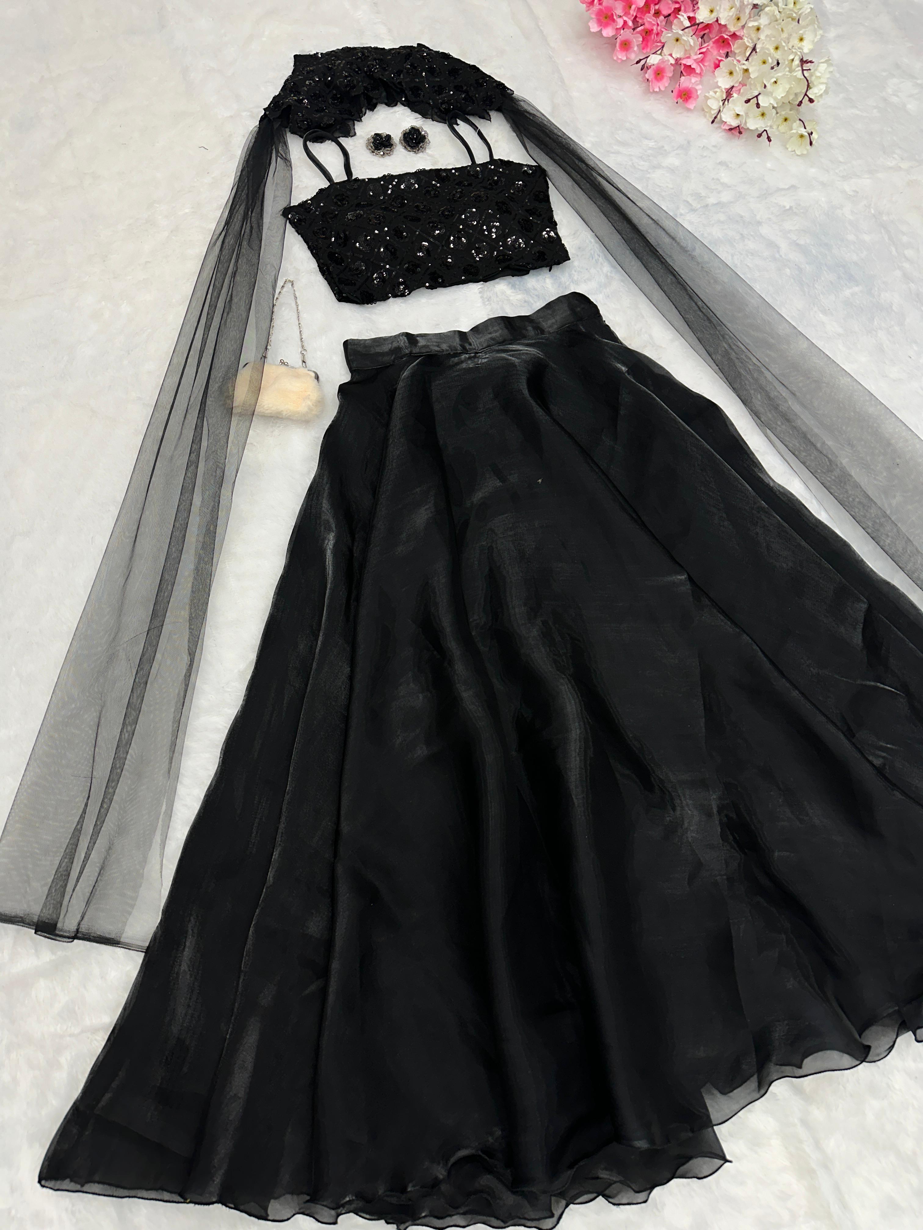 Party Wear Sequence Work Black Color Lehenga Choli