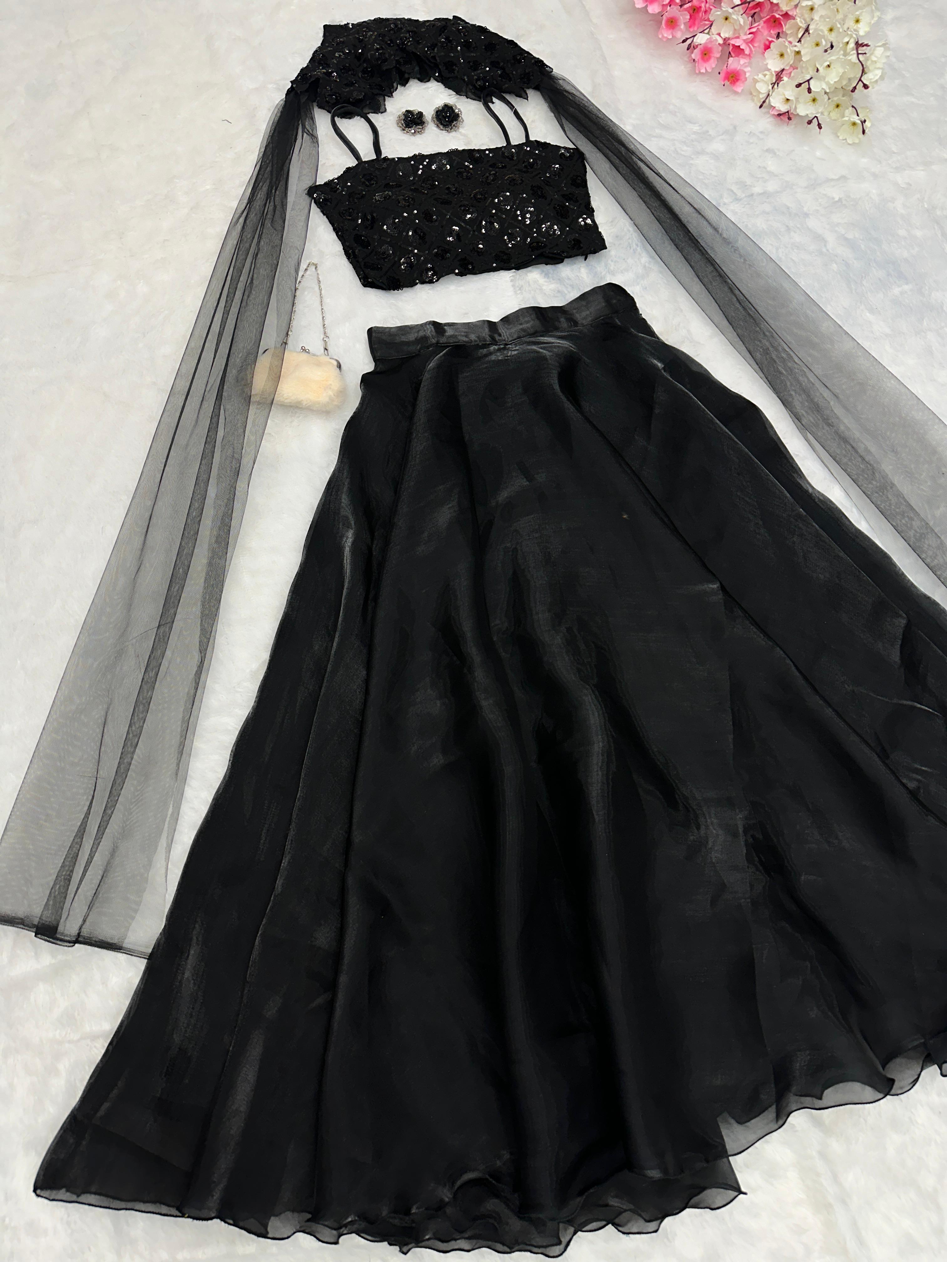 Party Wear Sequence Work Black Color Lehenga Choli