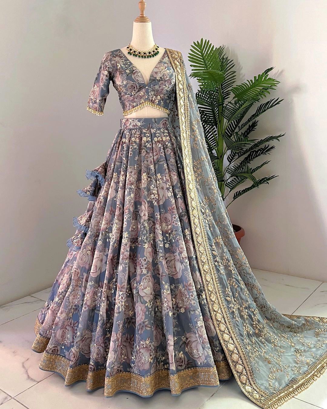 Wedding Collection Gray Color Lehenga Choli