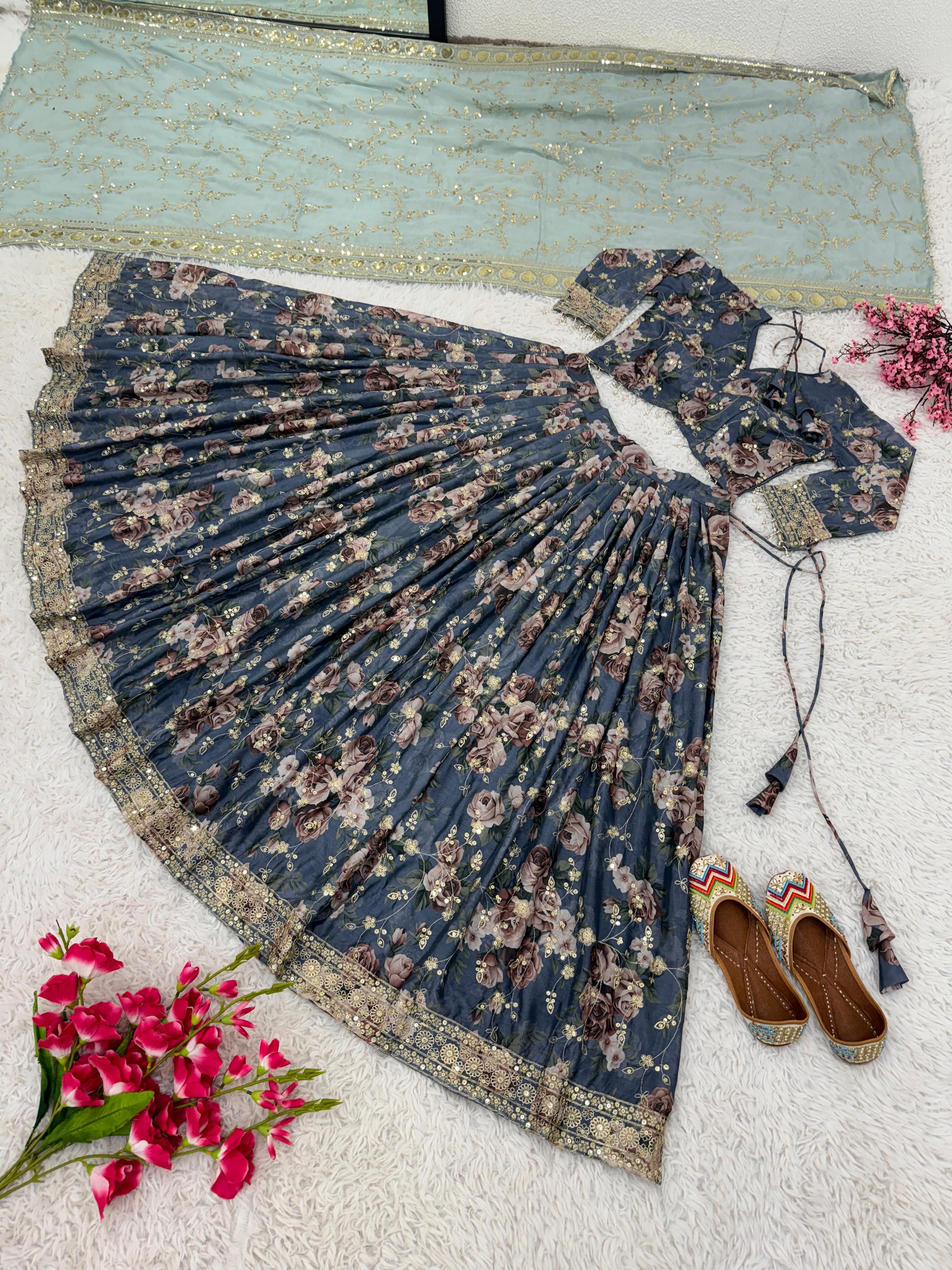 Wedding Collection Gray Color Lehenga Choli