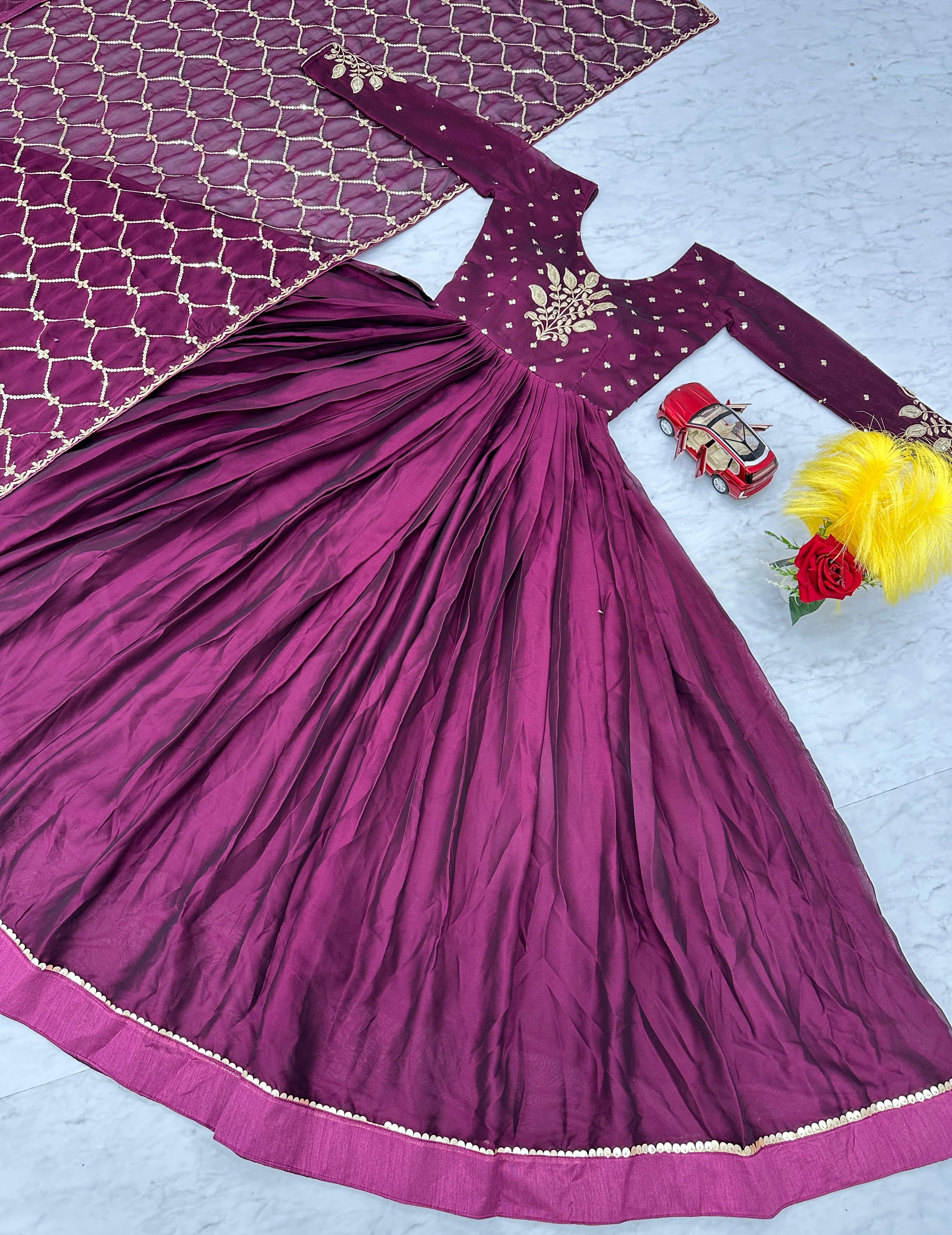 Stunning Wine Color Heavy Work Gown With Dupatta