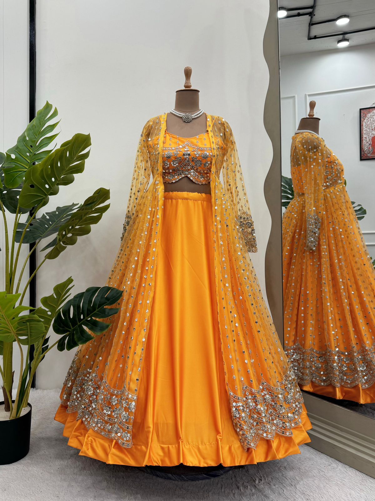 Wedding Wear Orange Color Lehenga Choli With Koti