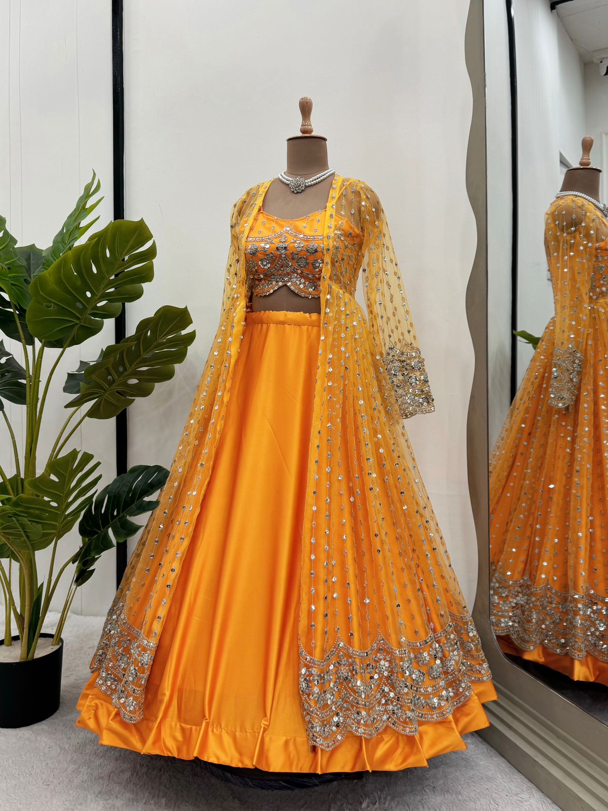 Wedding Wear Orange Color Lehenga Choli With Koti