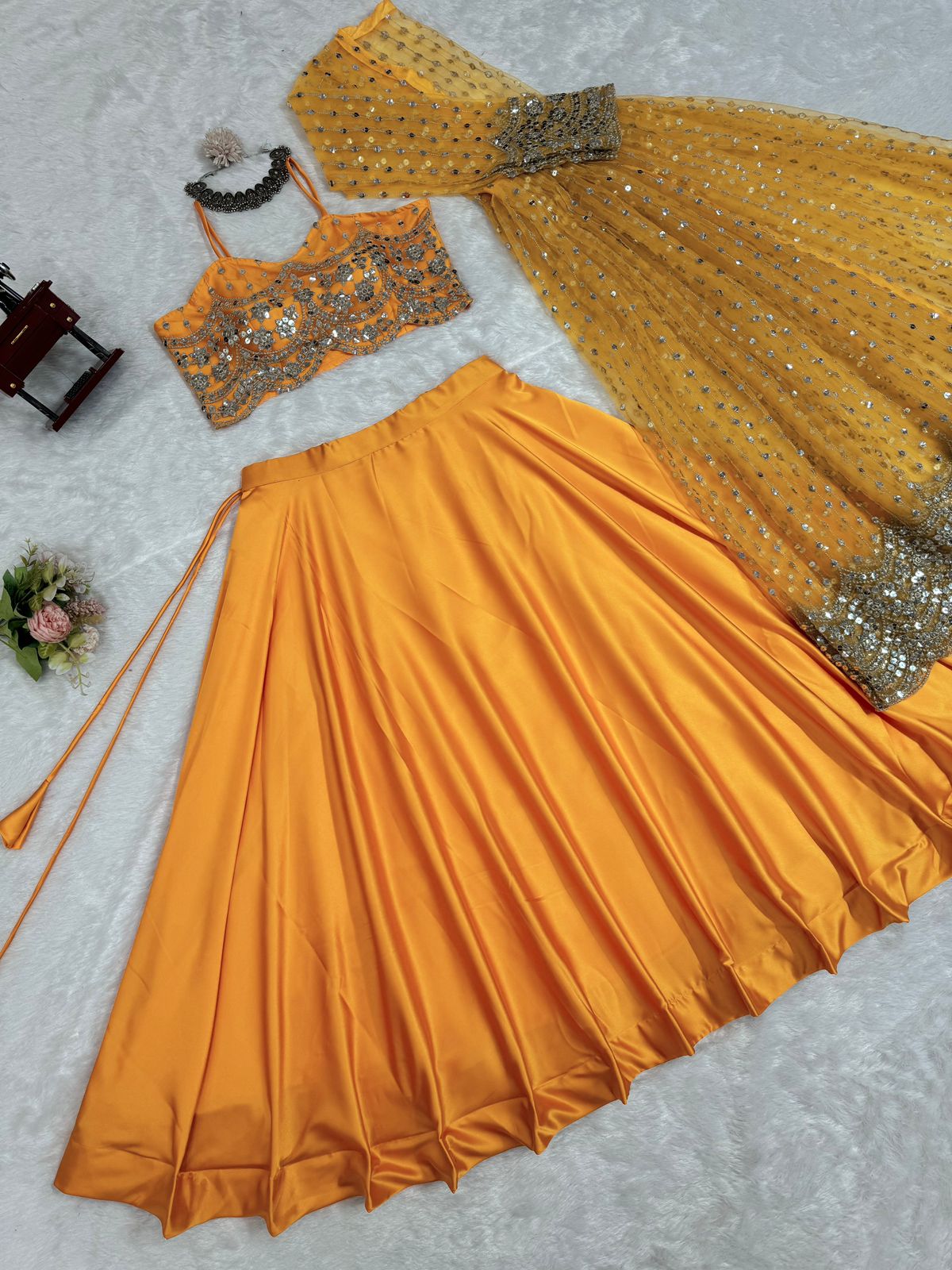 Wedding Wear Orange Color Lehenga Choli With Koti