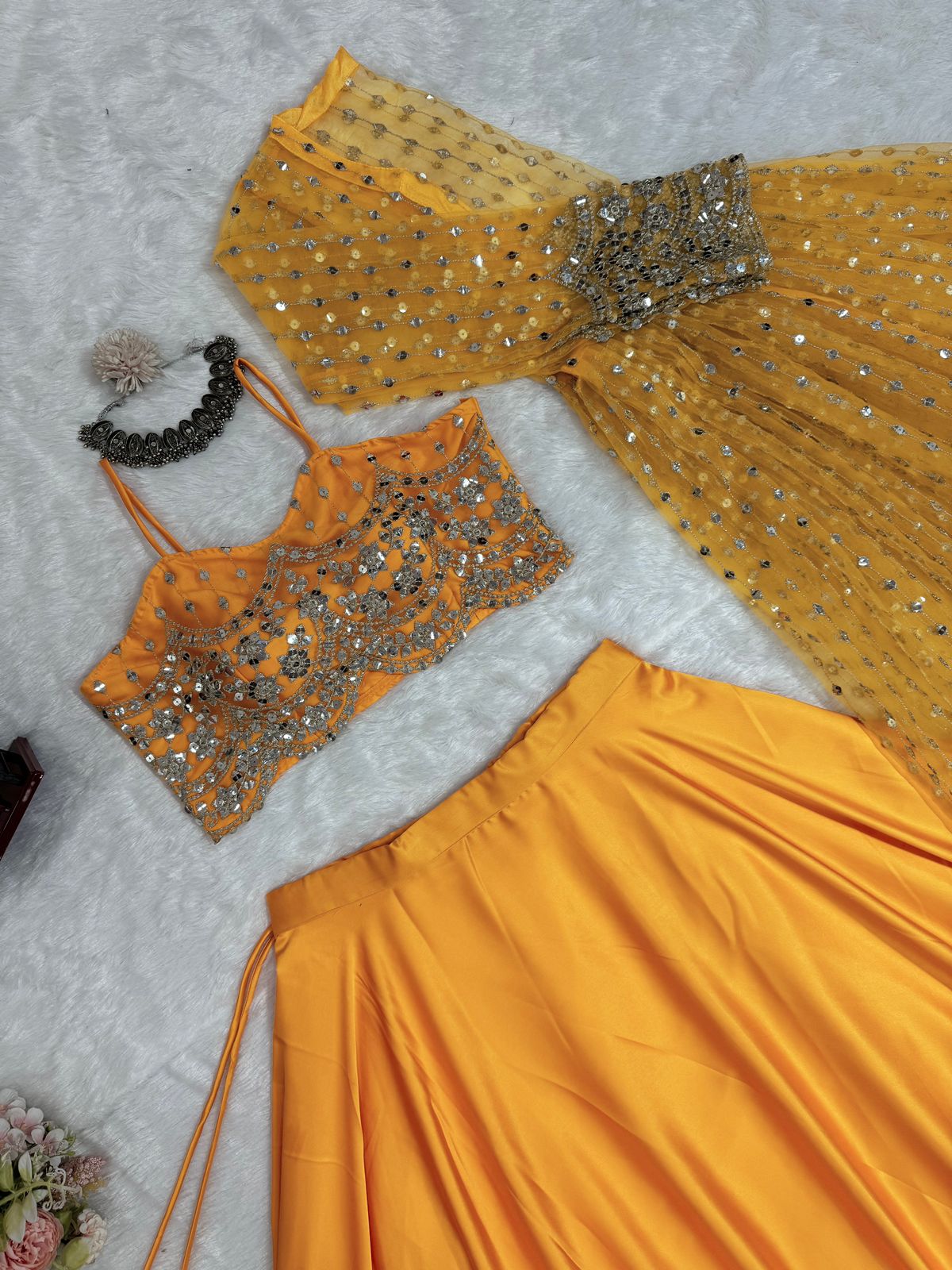 Wedding Wear Orange Color Lehenga Choli With Koti