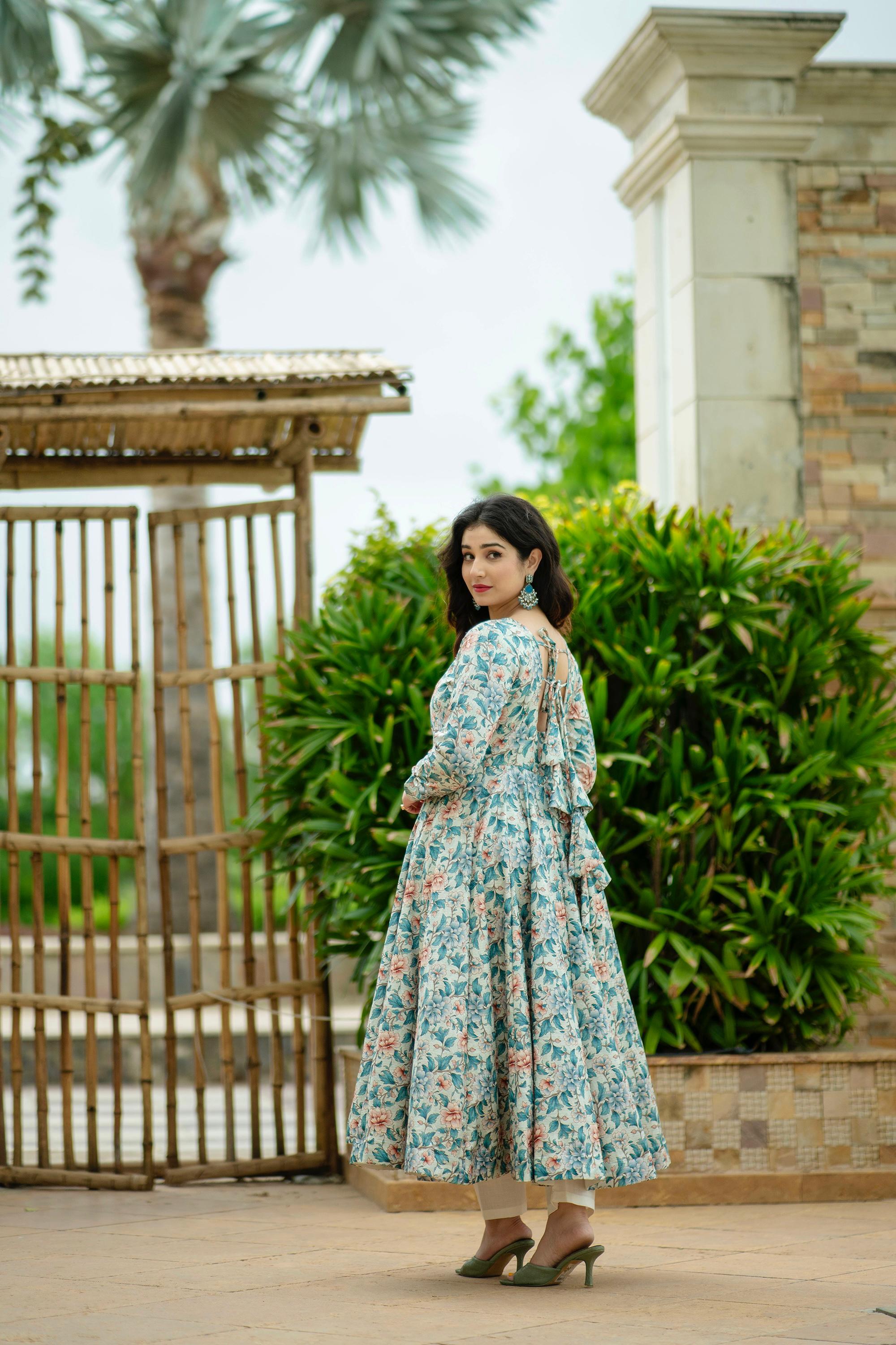 Wonderful Multi Design With Sky Color Print Anarkali Suit