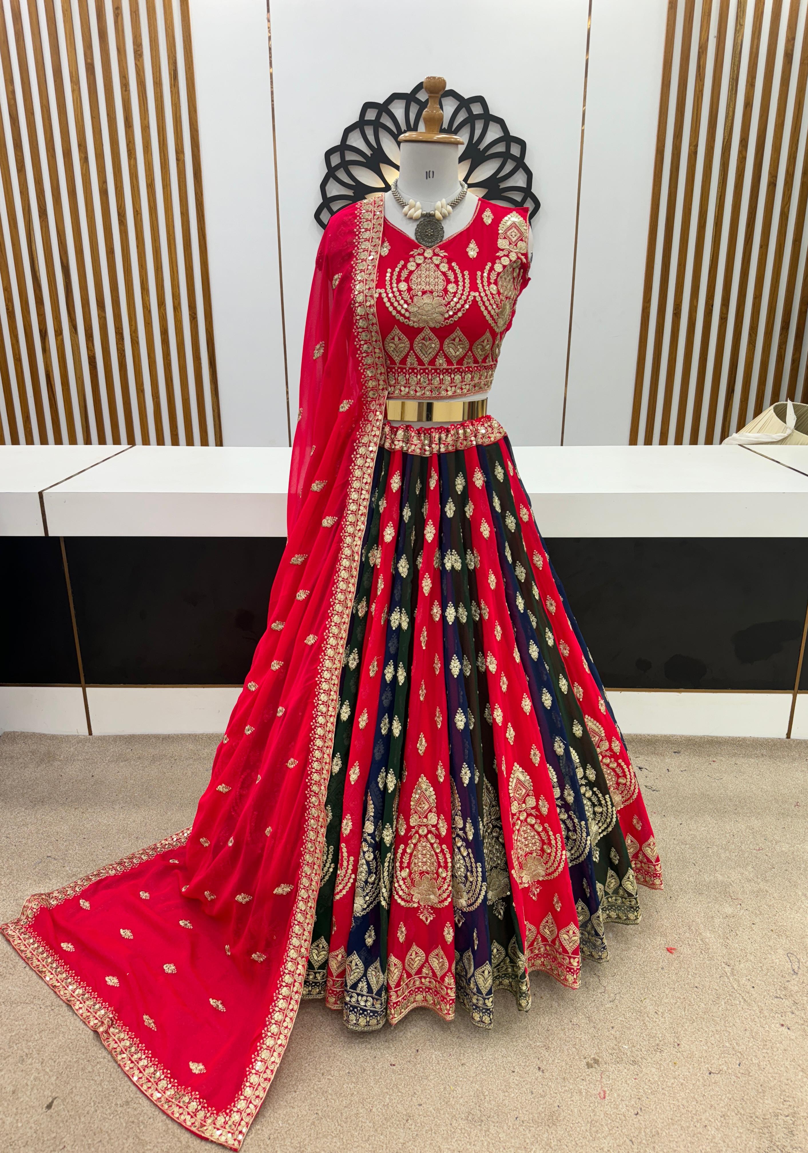 Occasion wear Heavy Work Multi With Red Color Lehenga Choli