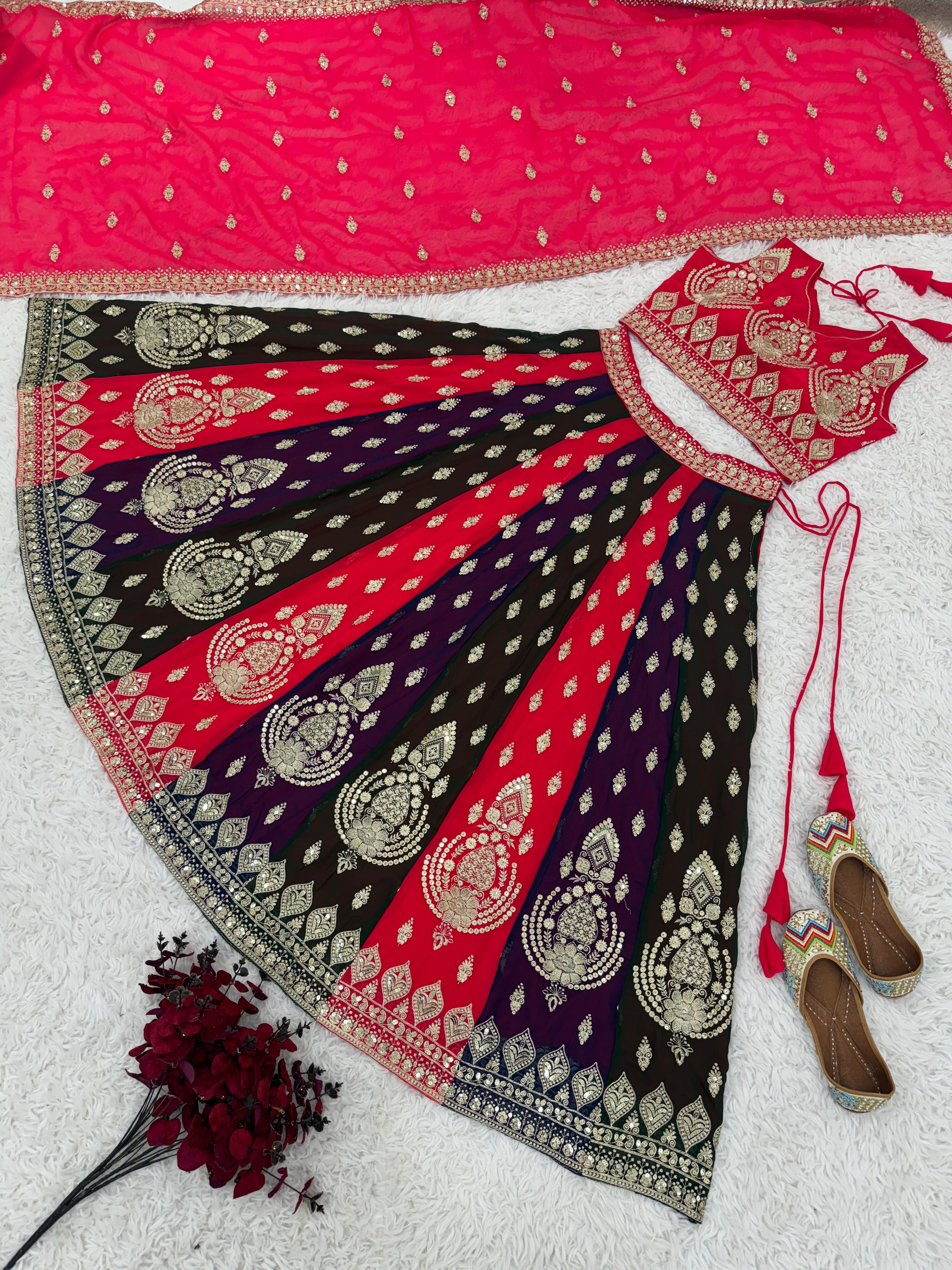 Occasion wear Heavy Work Multi With Red Color Lehenga Choli