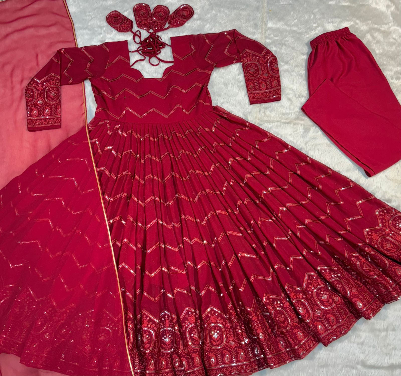 Designer Georgette Red Color Embroidery Work Anarkali Gown