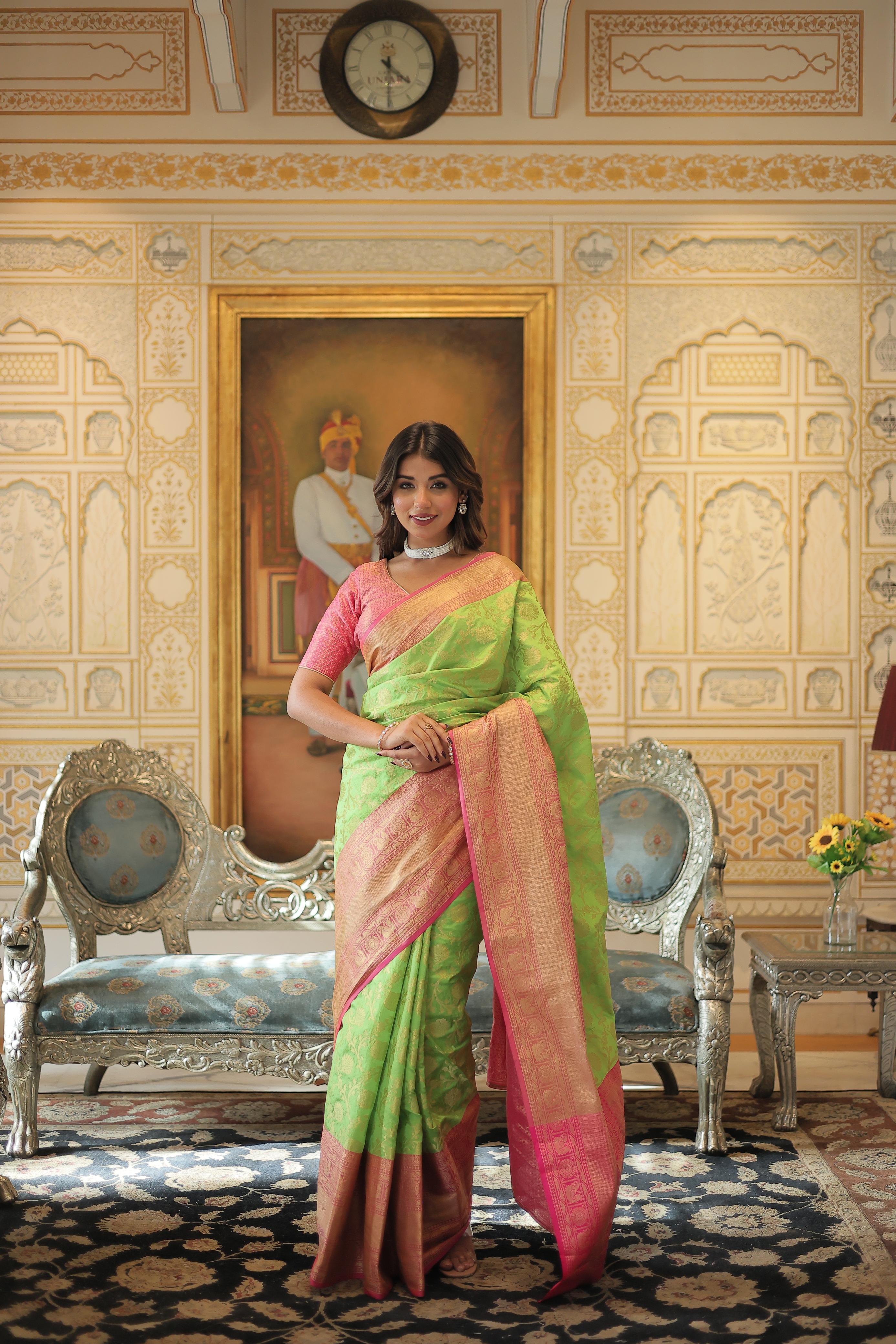 Outstanding Pista Color Kanjivaram Silk Saree