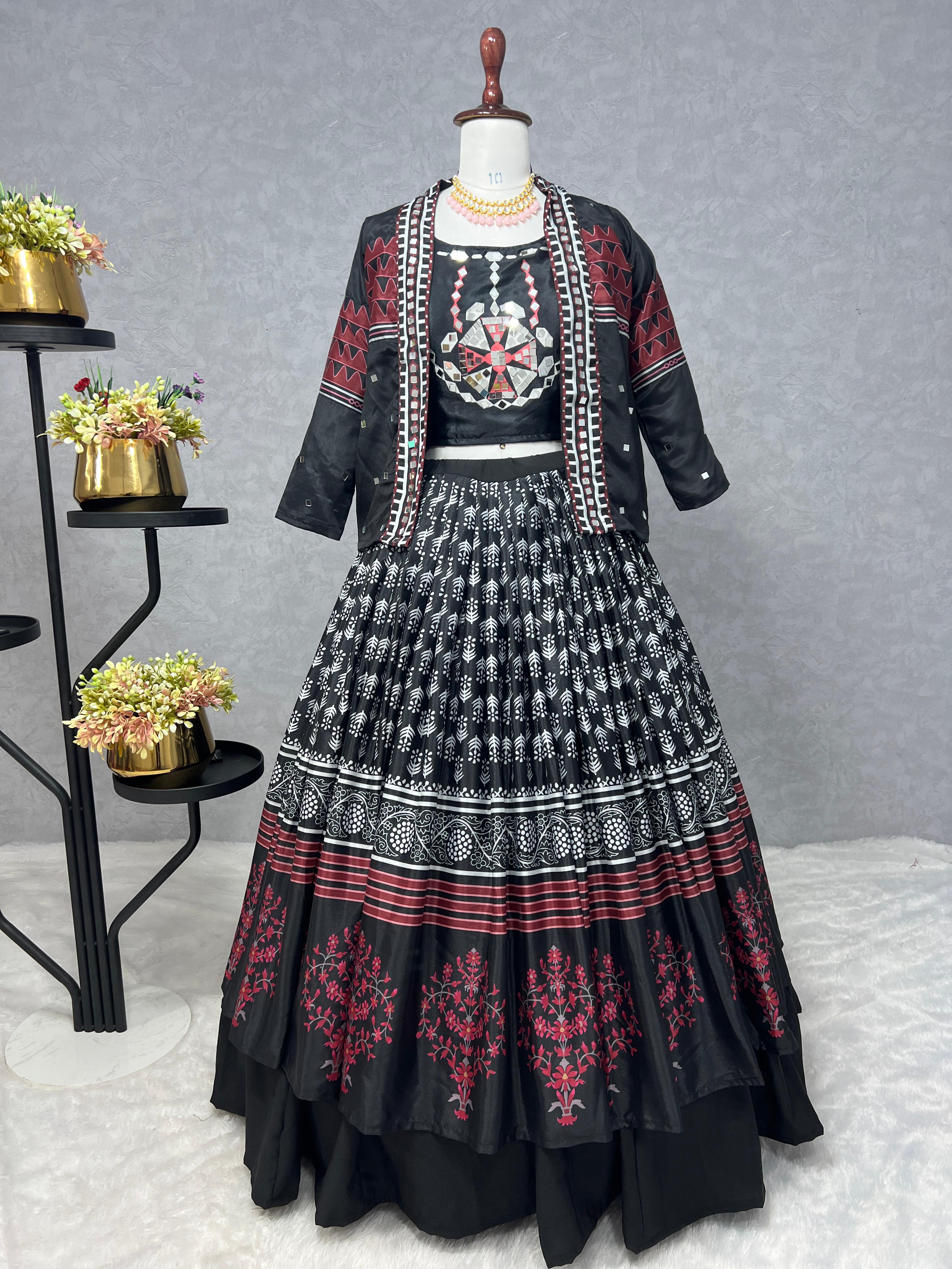 Navratri Special Digital Print Black Lehenga Choli With Koti