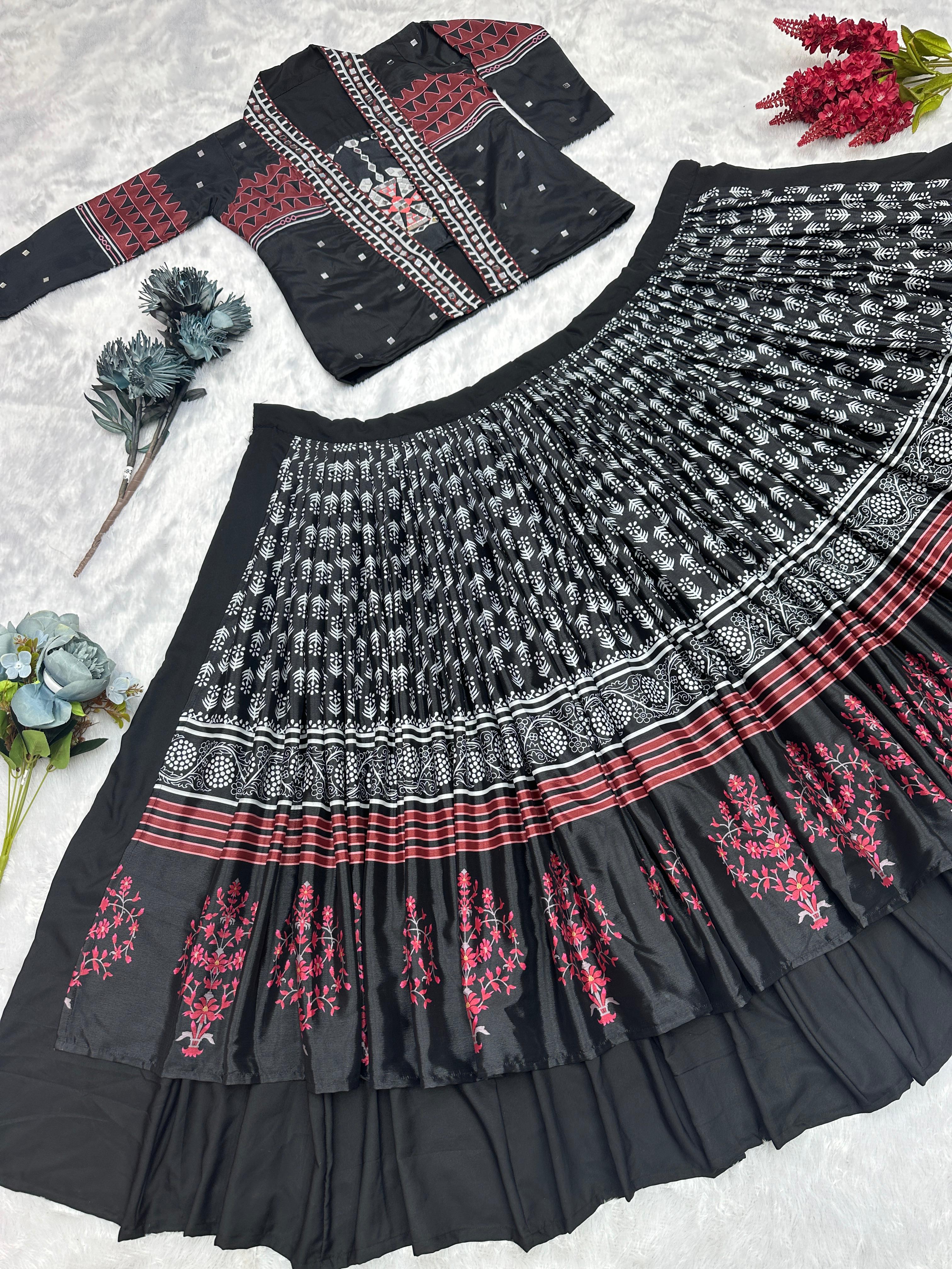 Navratri Special Digital Print Black Lehenga Choli With Koti