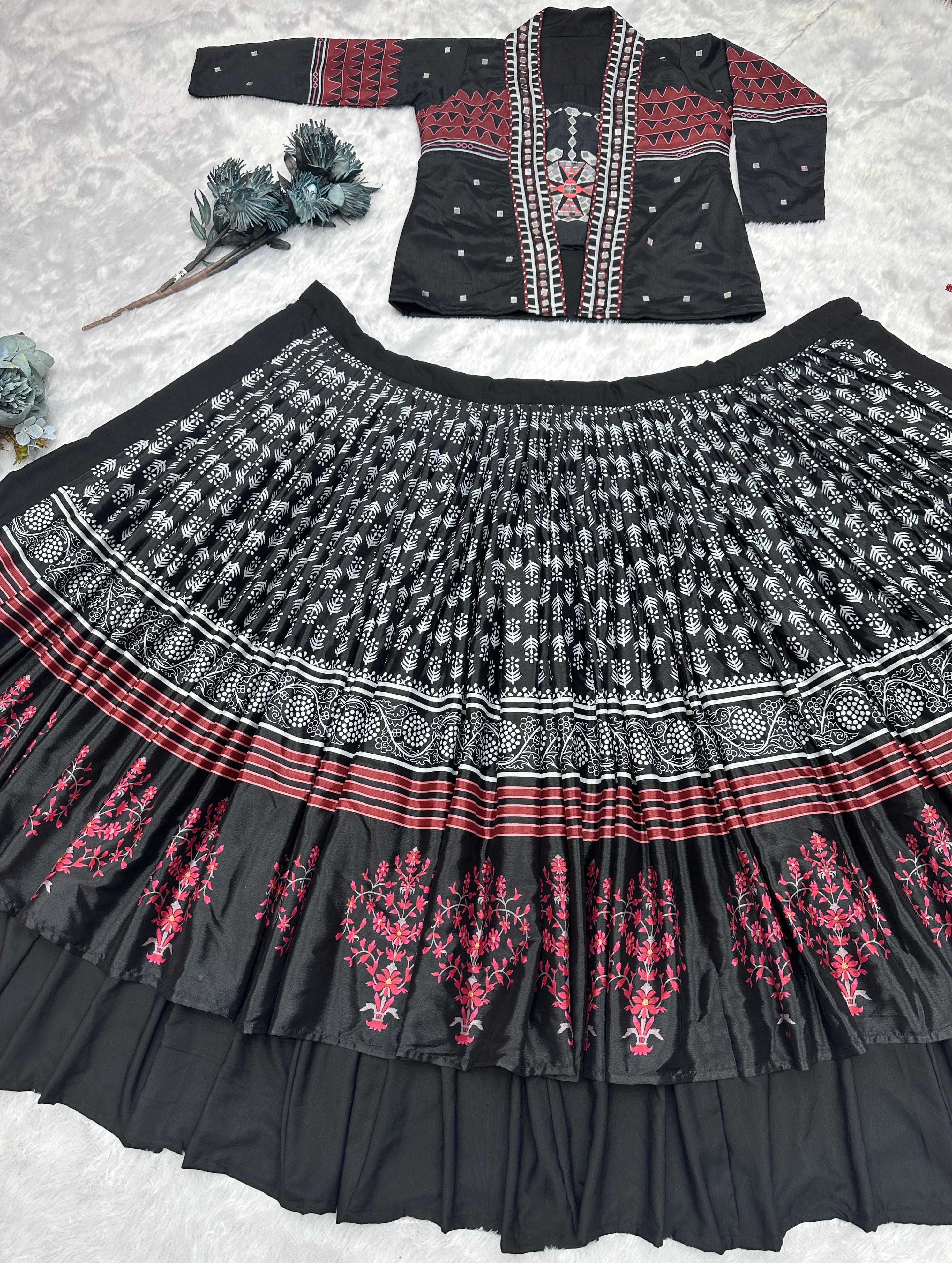 Navratri Special Digital Print Black Lehenga Choli With Koti