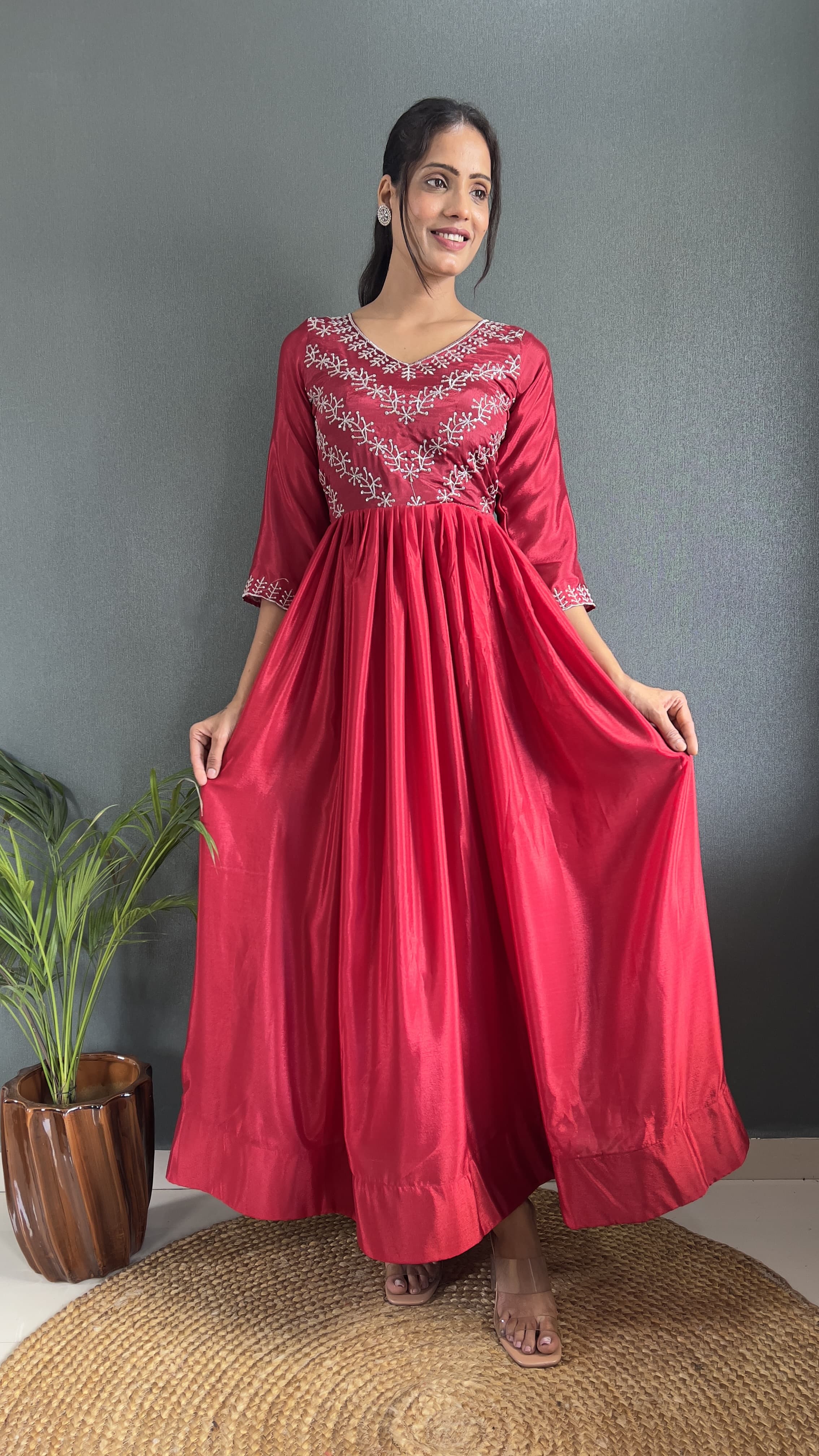 Wonderful Sequence Work Red Color Long Gown