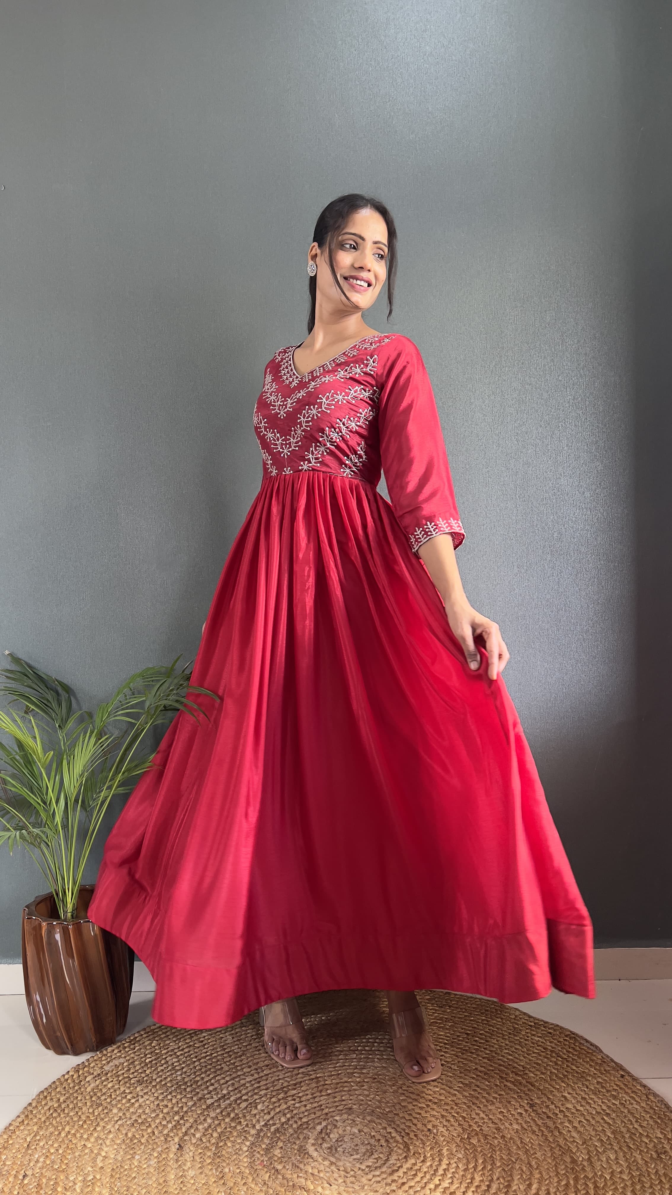 Wonderful Sequence Work Red Color Long Gown