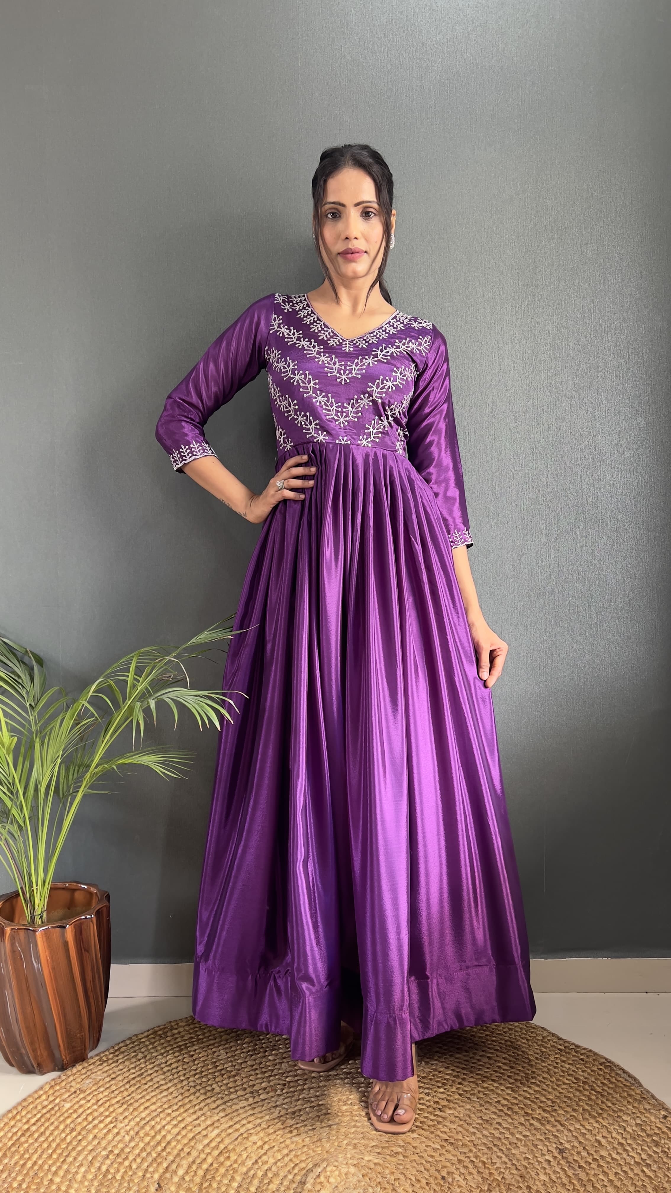 Wonderful Sequence Work Purple Color Long Gown