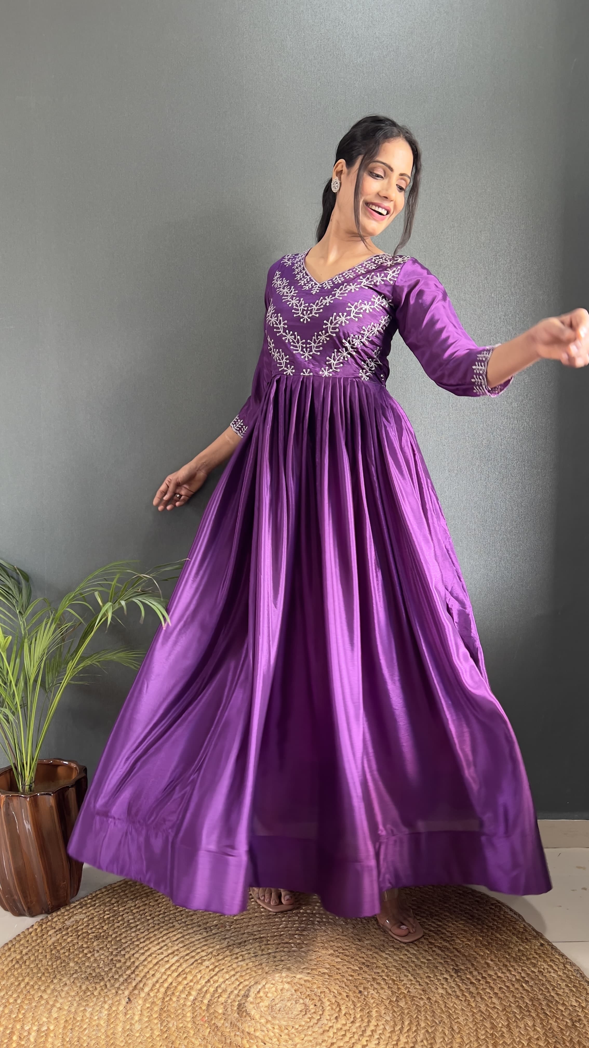 Wonderful Sequence Work Purple Color Long Gown