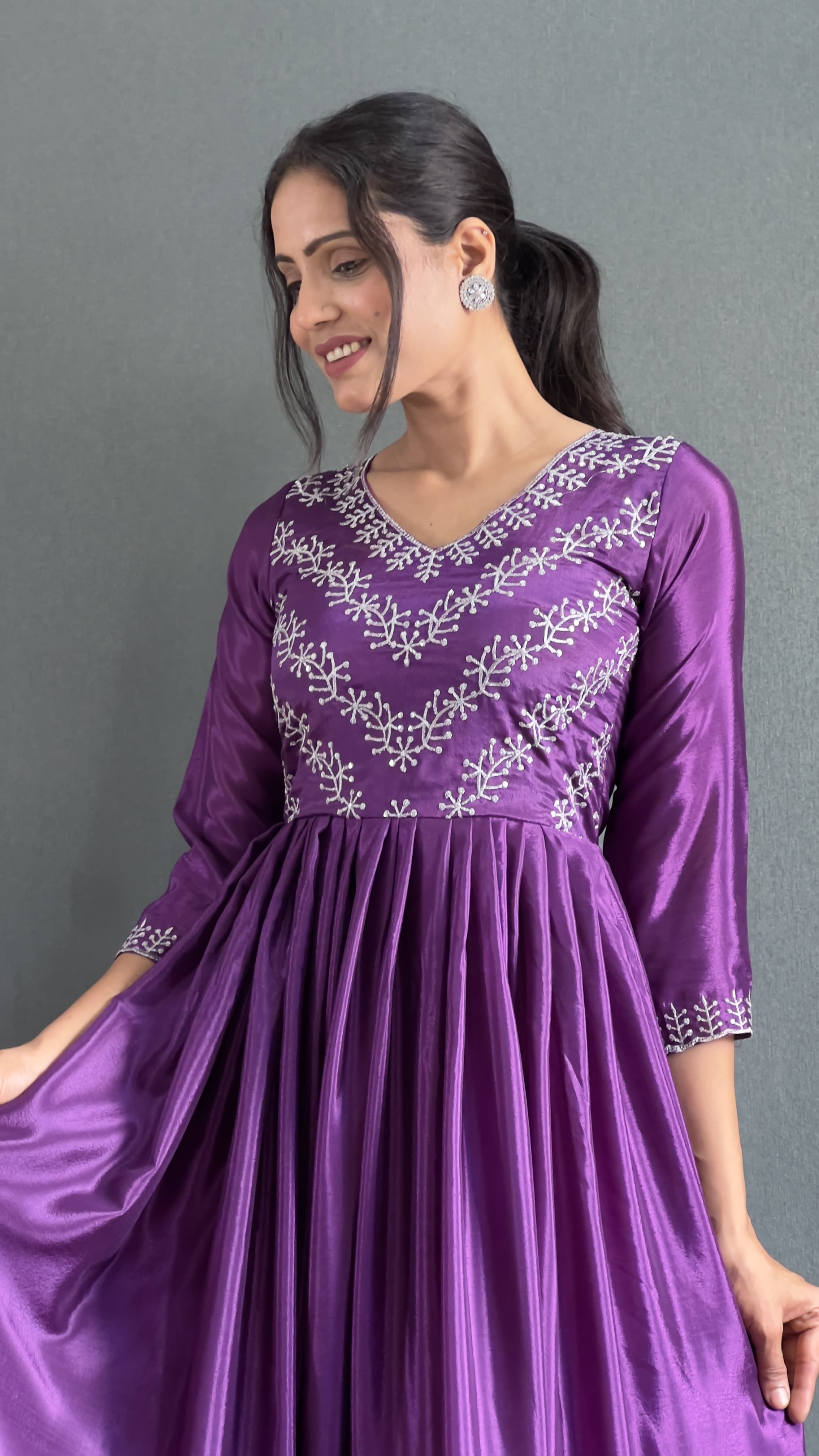 Wonderful Sequence Work Purple Color Long Gown