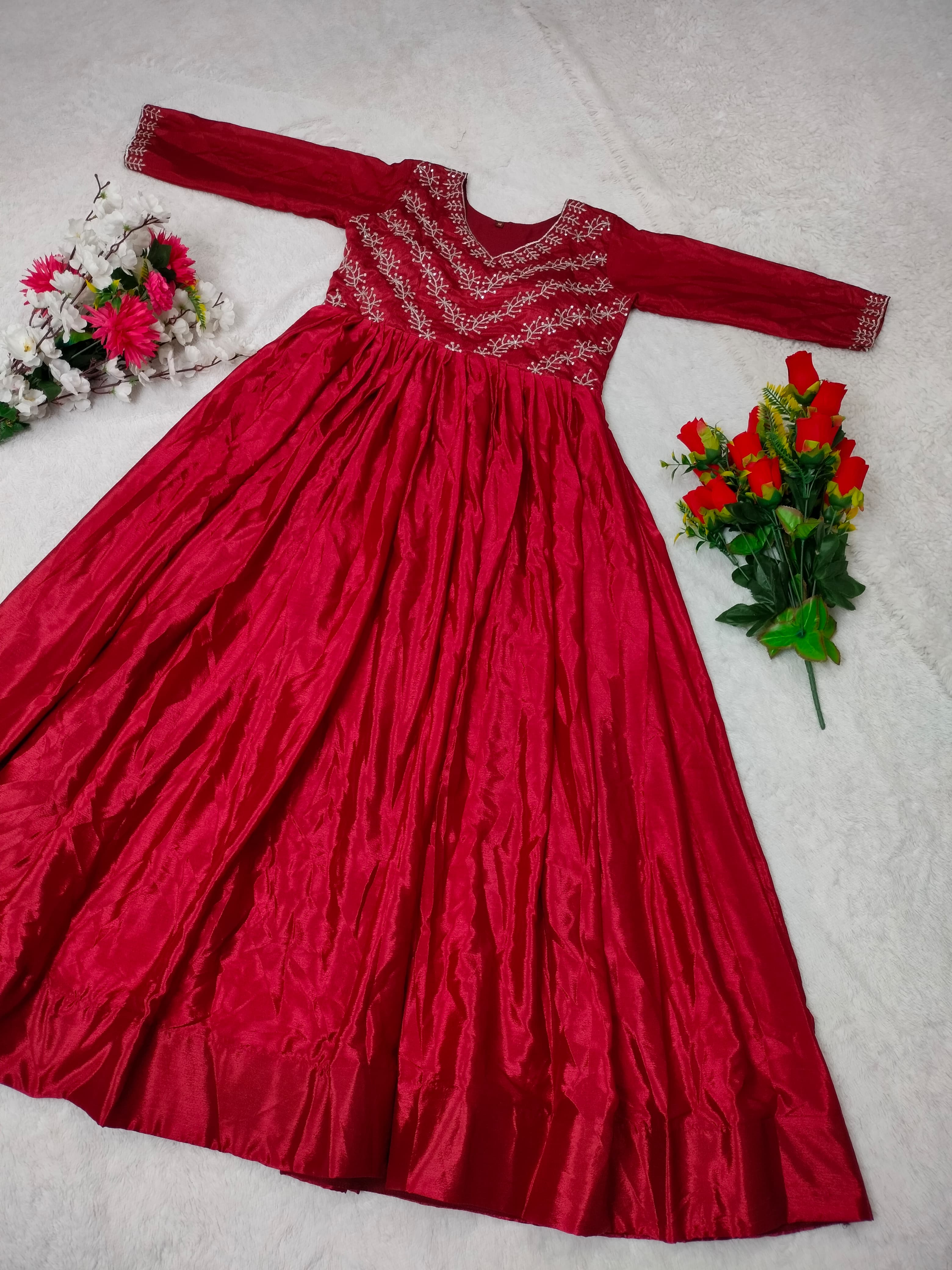 Wonderful Sequence Work Red Color Long Gown