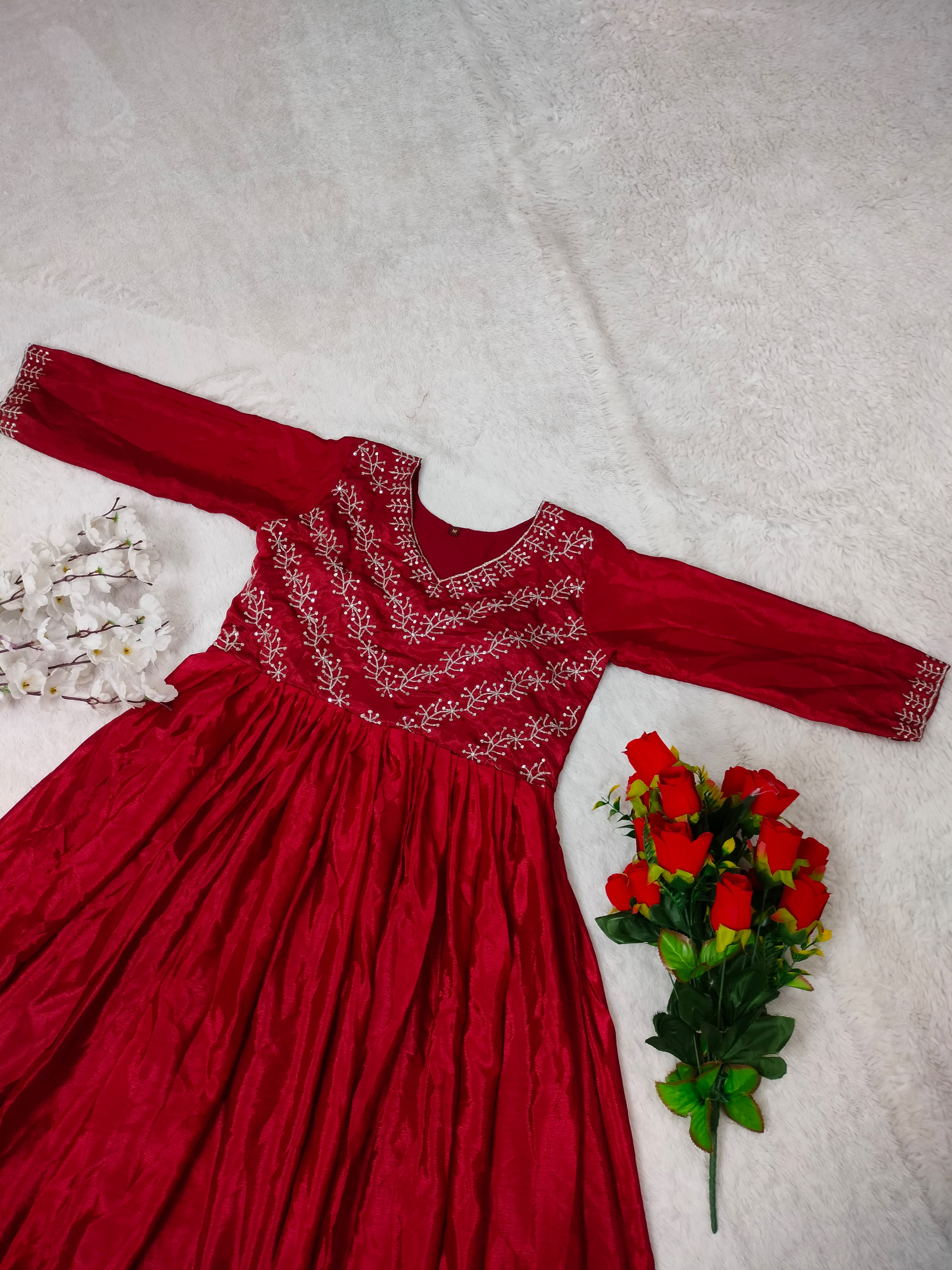 Wonderful Sequence Work Red Color Long Gown