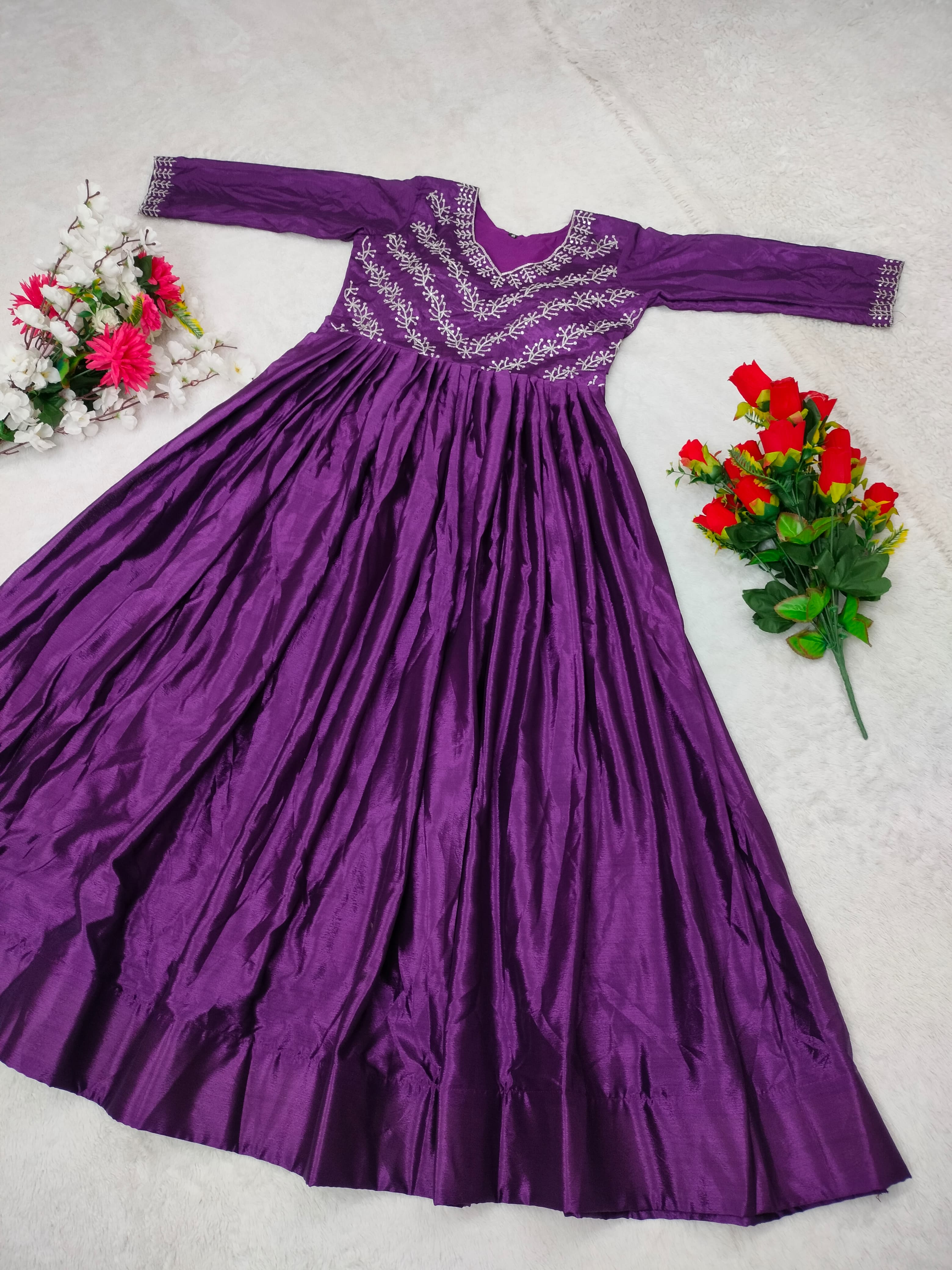 Wonderful Sequence Work Purple Color Long Gown