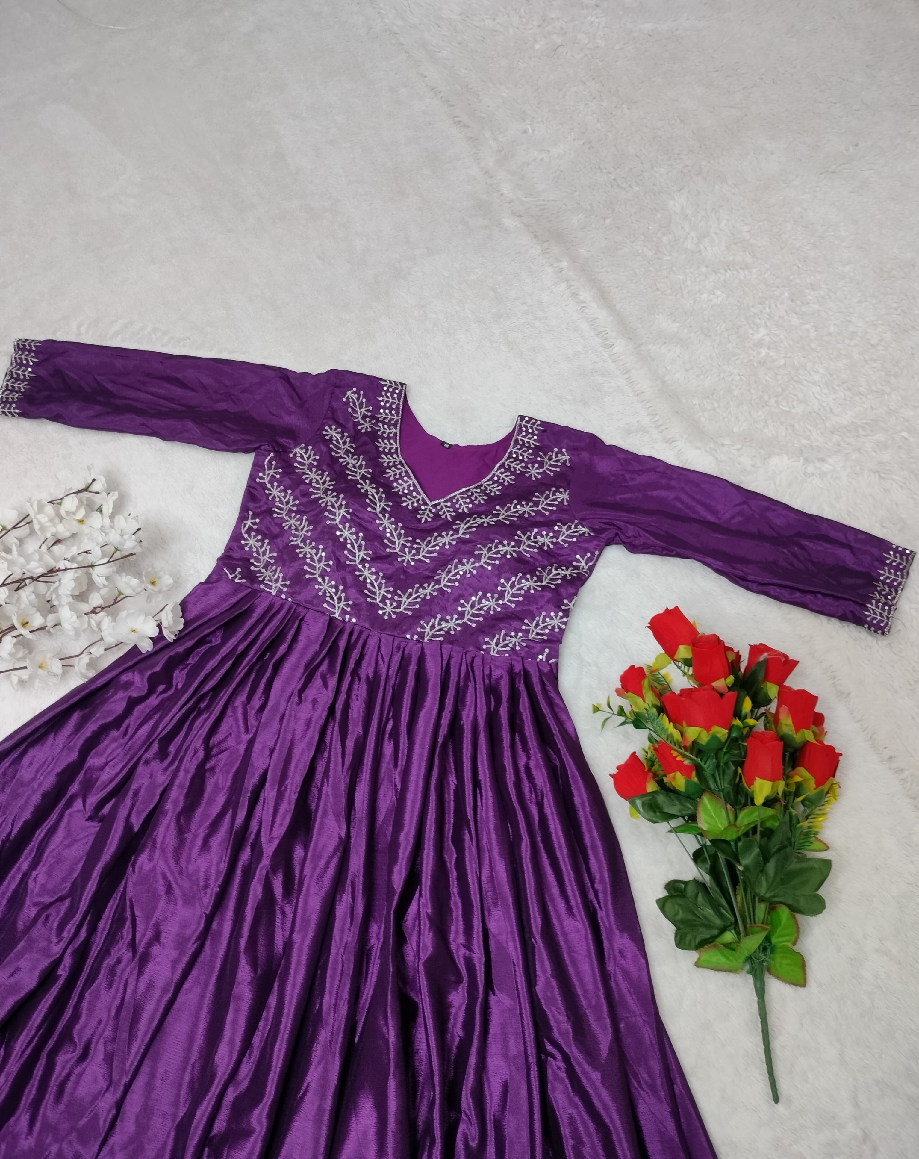 Wonderful Sequence Work Purple Color Long Gown