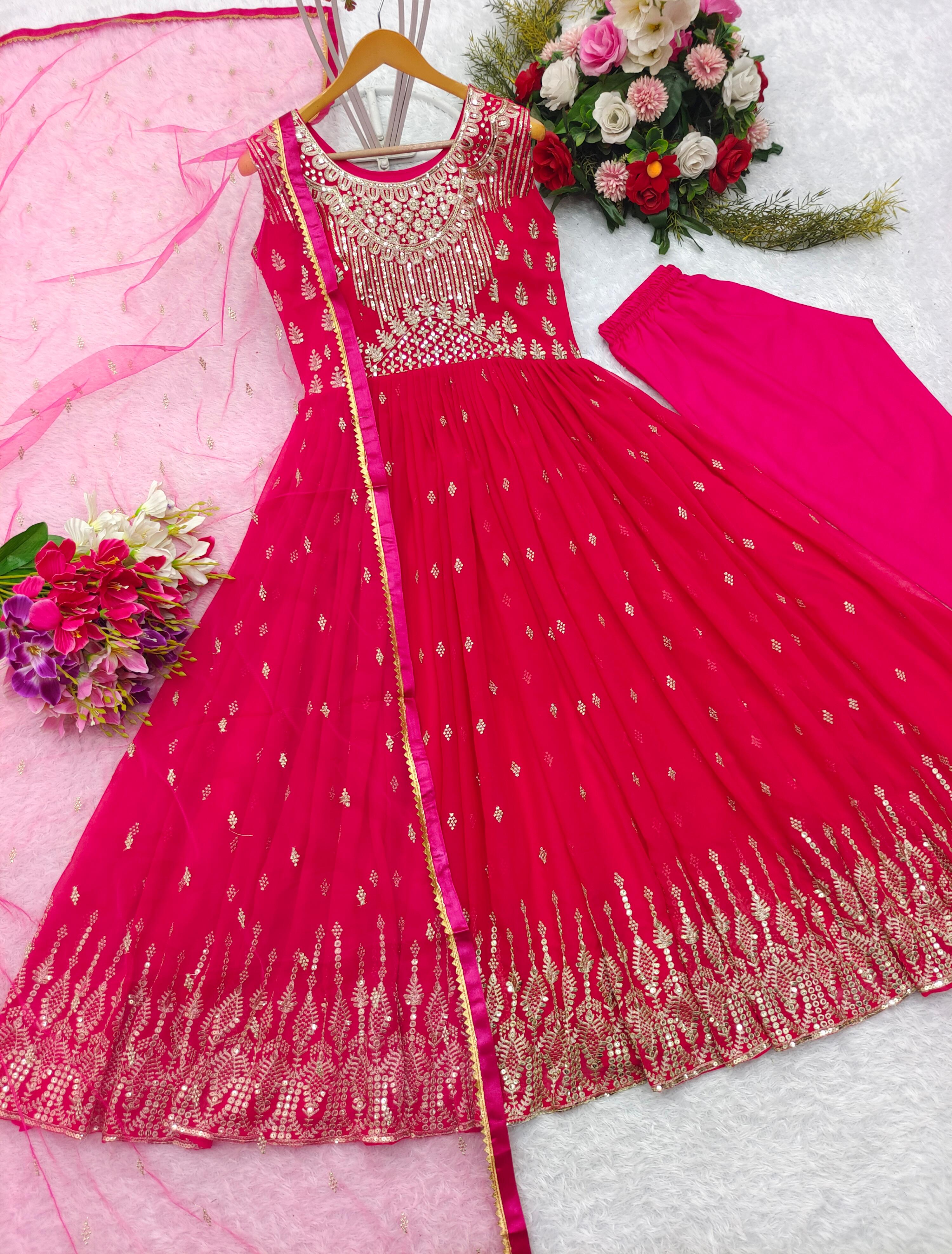 Festive Wear Pink Color Heavy Work Long Anarkali Gown