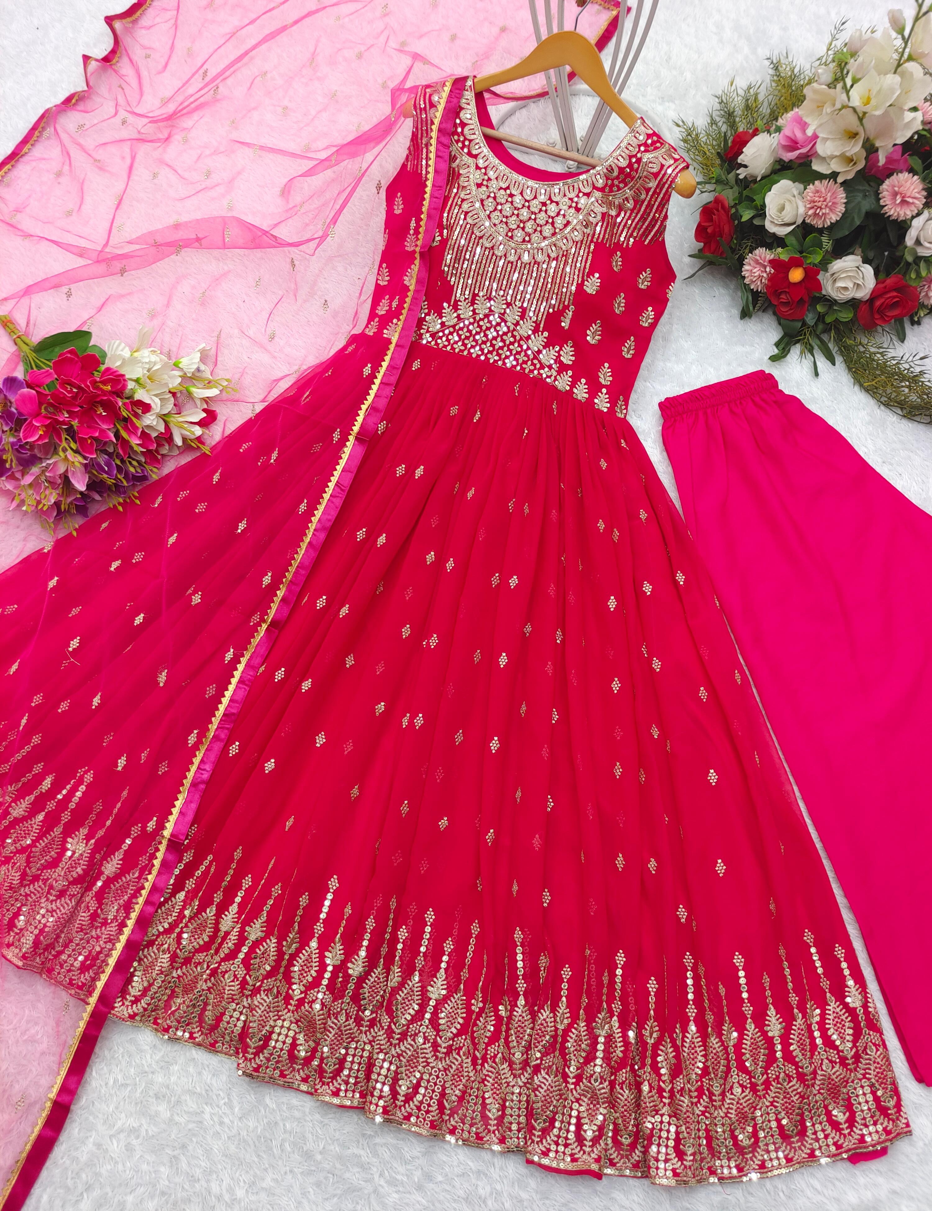 Festive Wear Pink Color Heavy Work Long Anarkali Gown