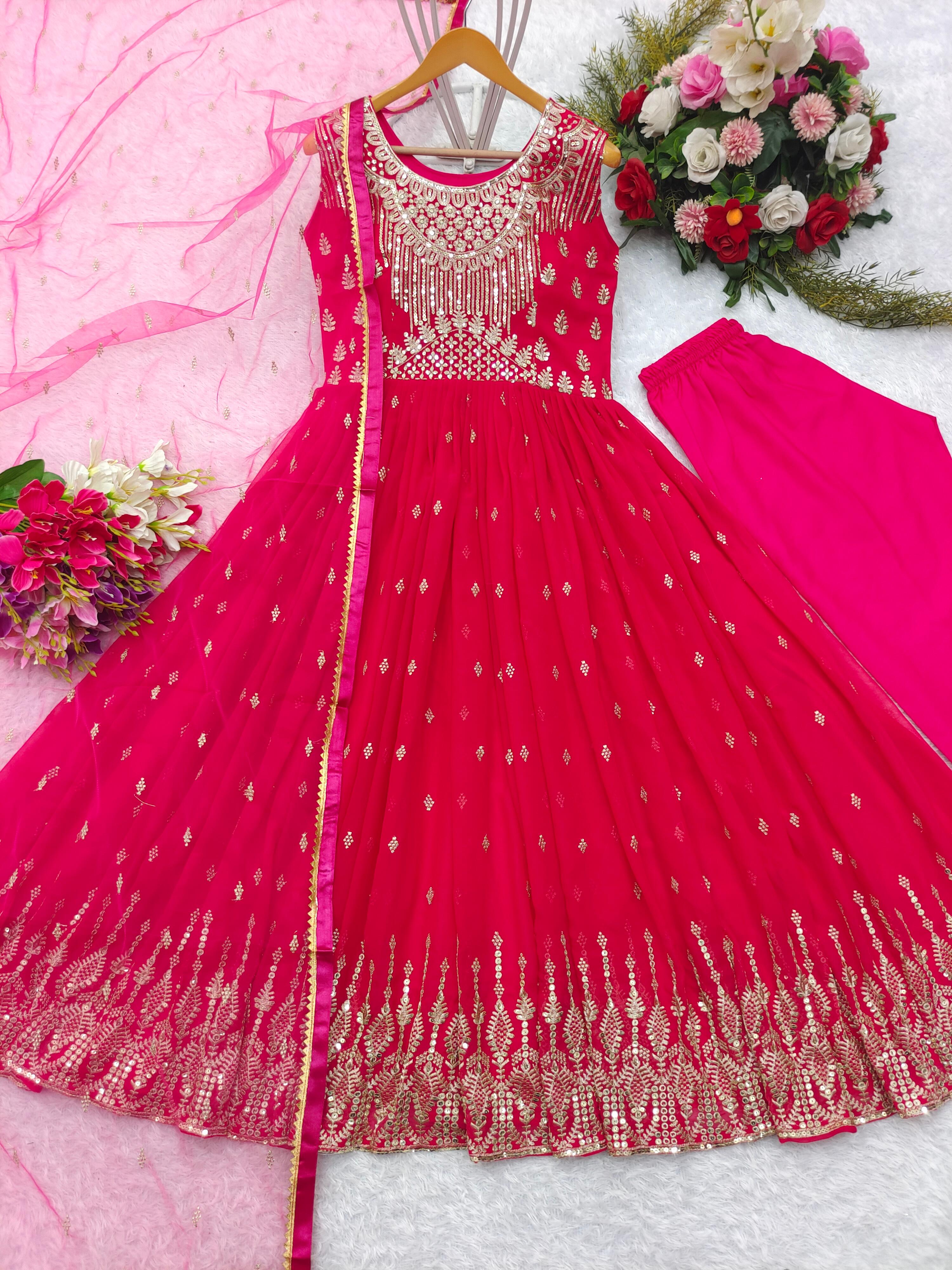 Festive Wear Pink Color Heavy Work Long Anarkali Gown