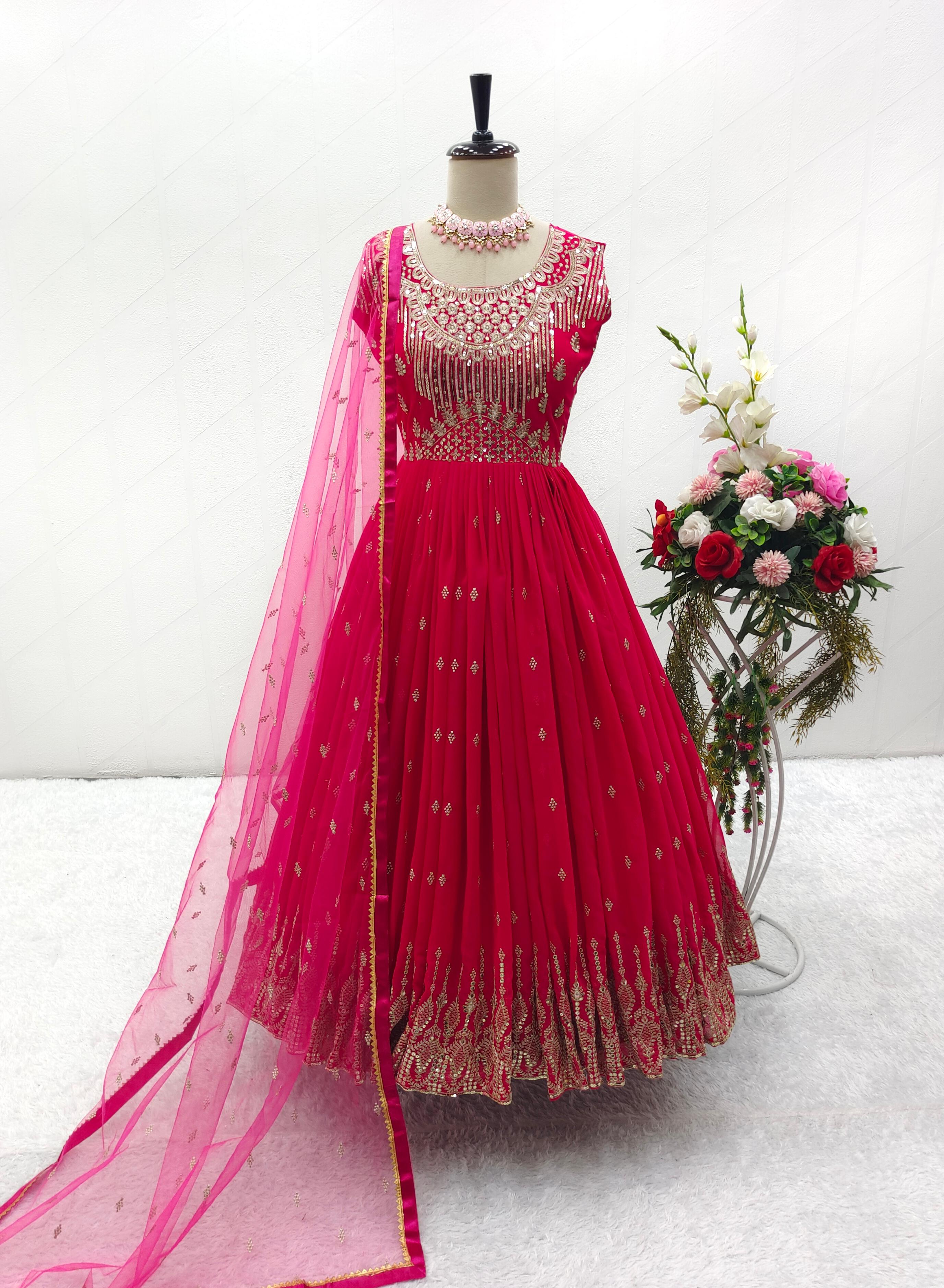 Festive Wear Pink Color Heavy Work Long Anarkali Gown