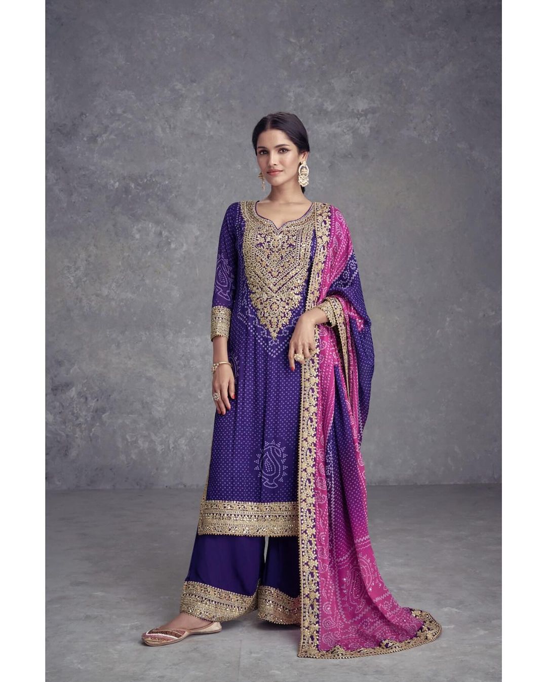 Captivating Digital Print With Work Blue Color Sharara Suit