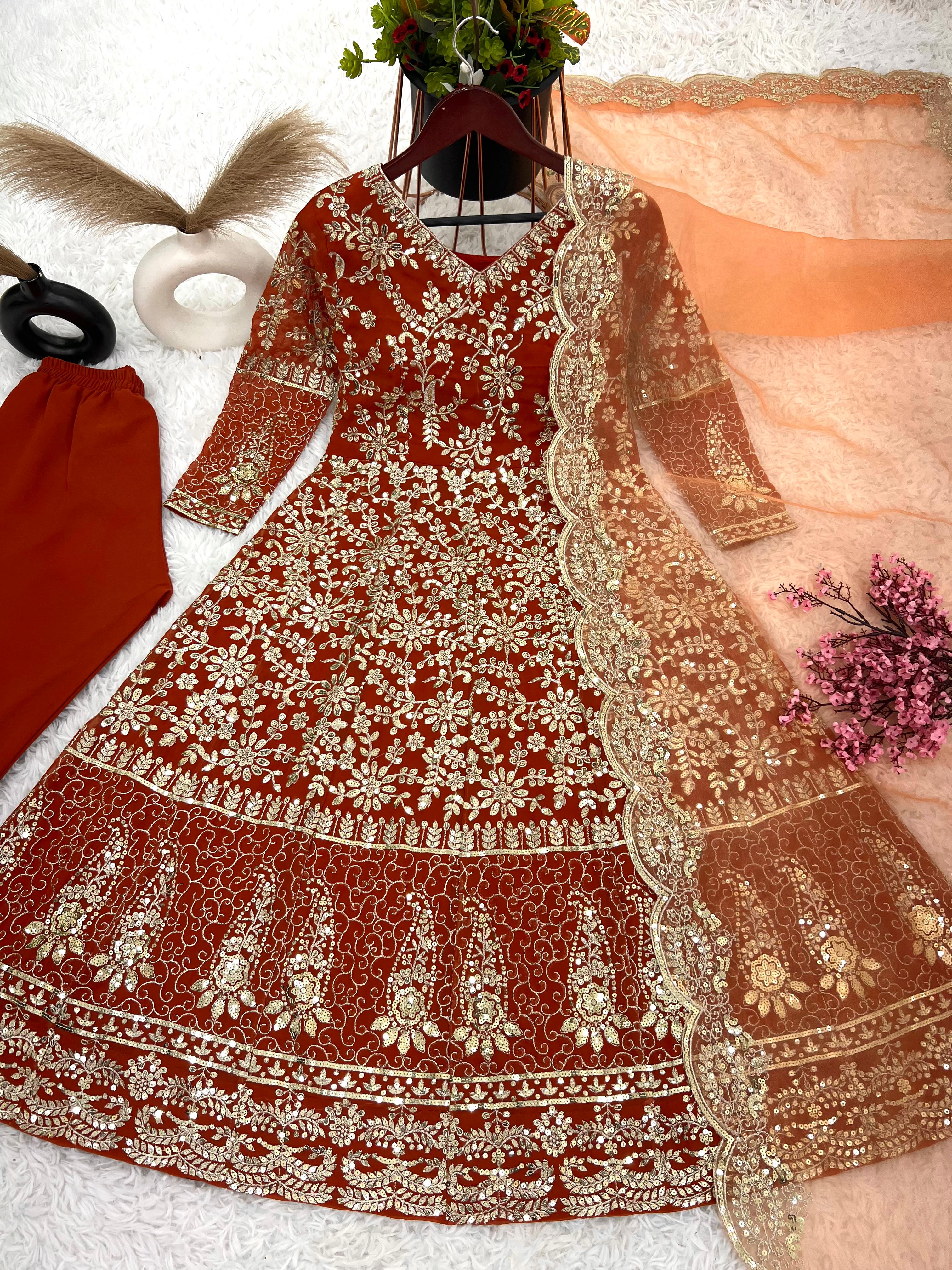 Stylish Full Heavy Sequence Work Red Color Pakistani Suit