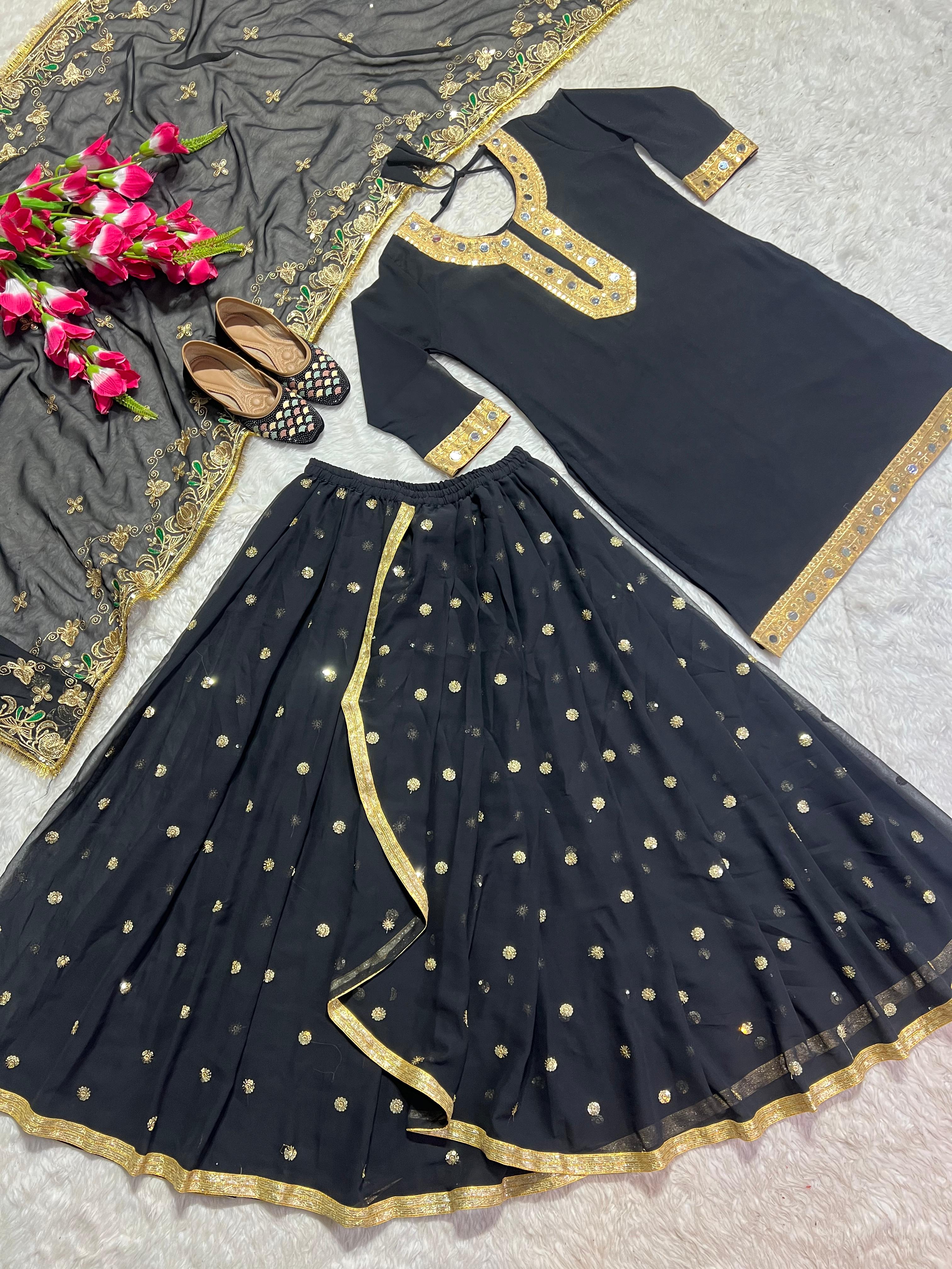 Festive Wear Sequence Work Black Lehenga Suit