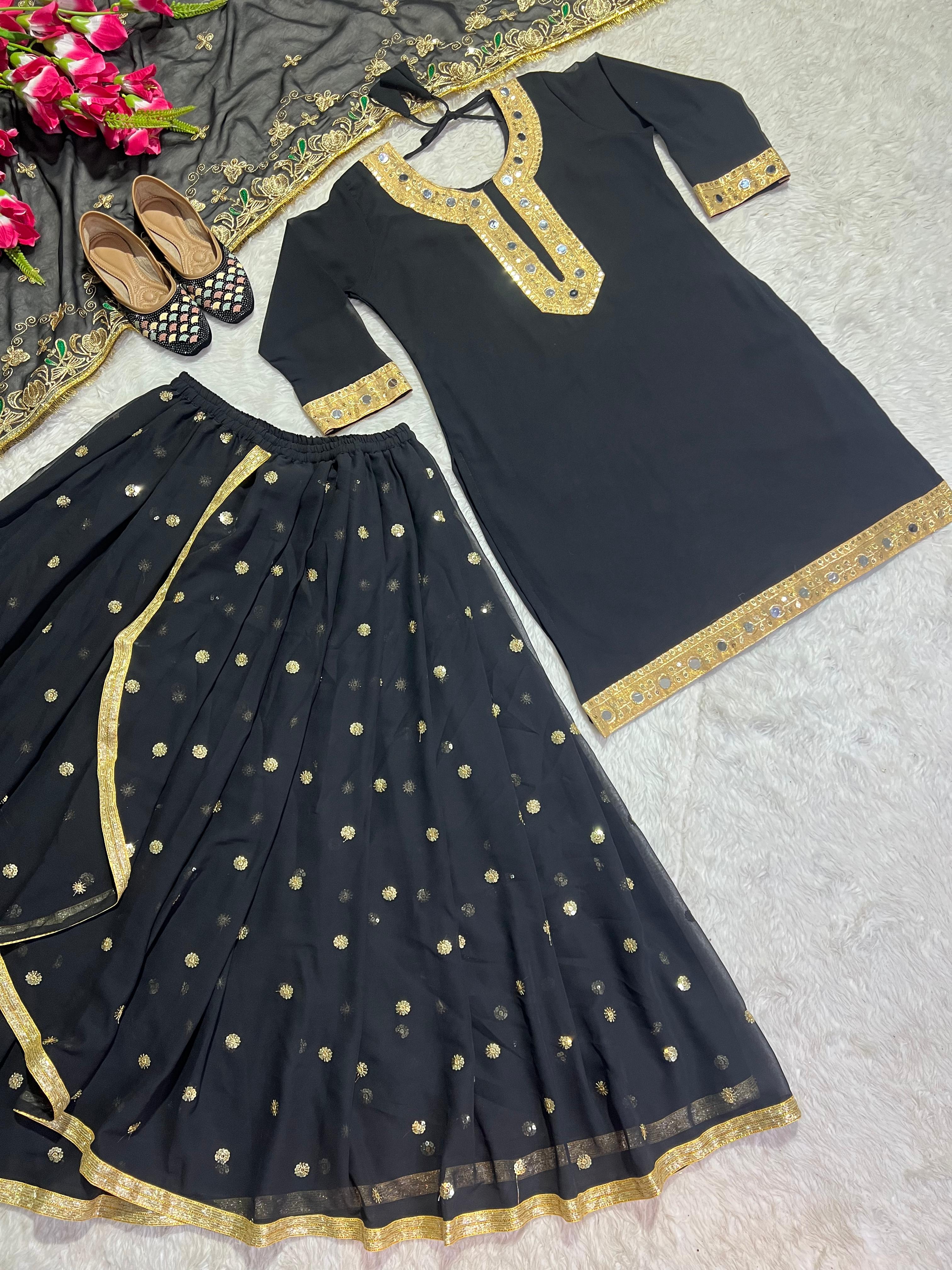 Festive Wear Sequence Work Black Lehenga Suit