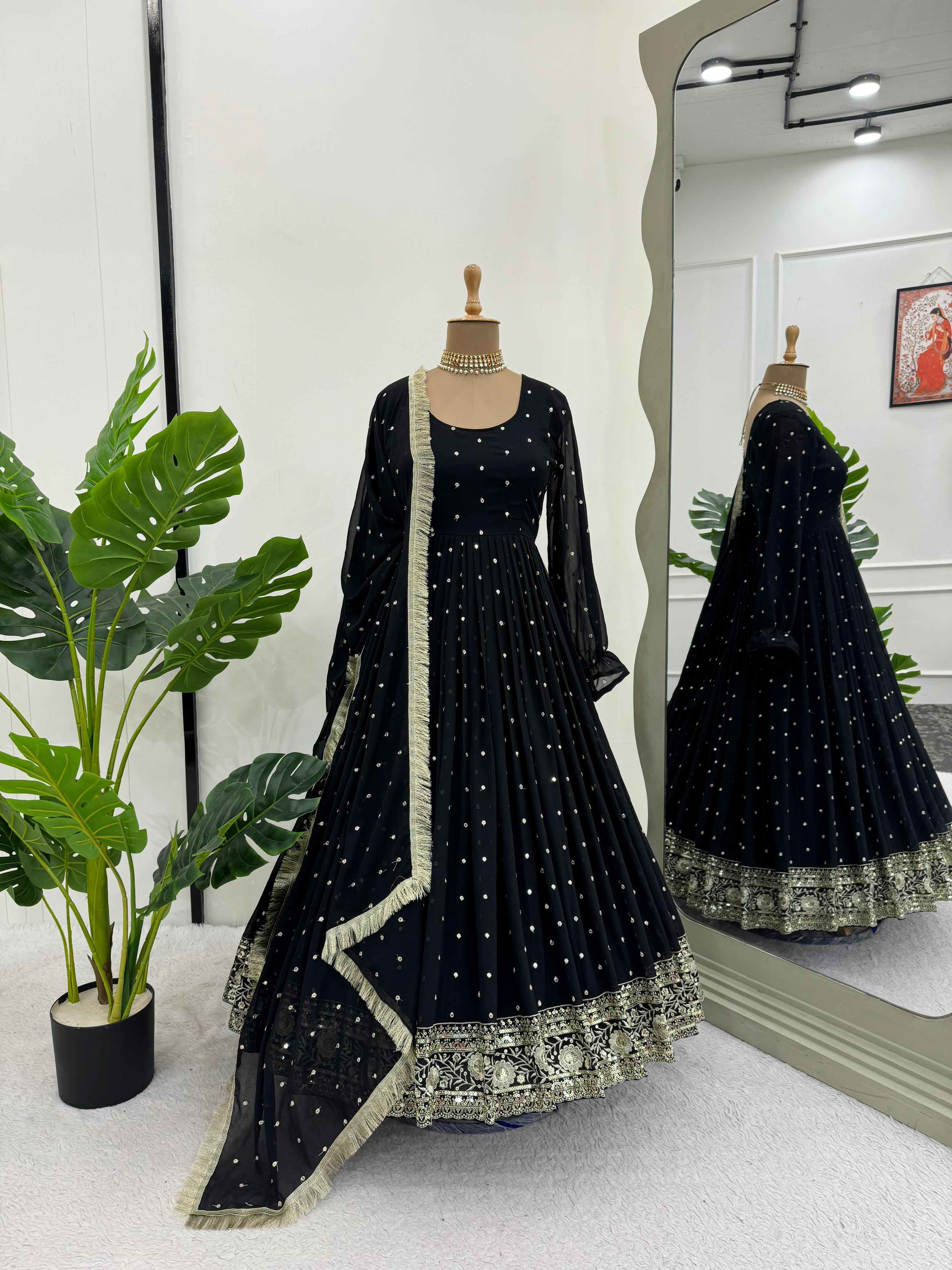 Black Color Sequence Work Anarkali Suit