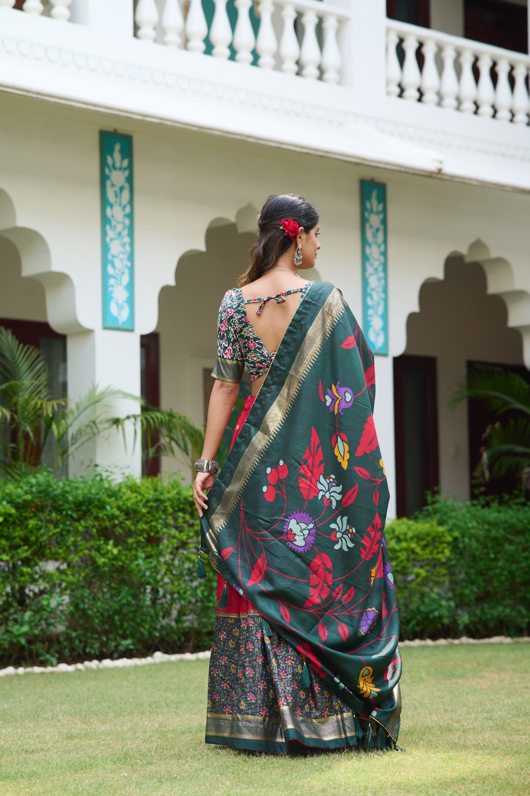 Red Color Meenakari With Foil Print Dola Silk Lehenga Choli