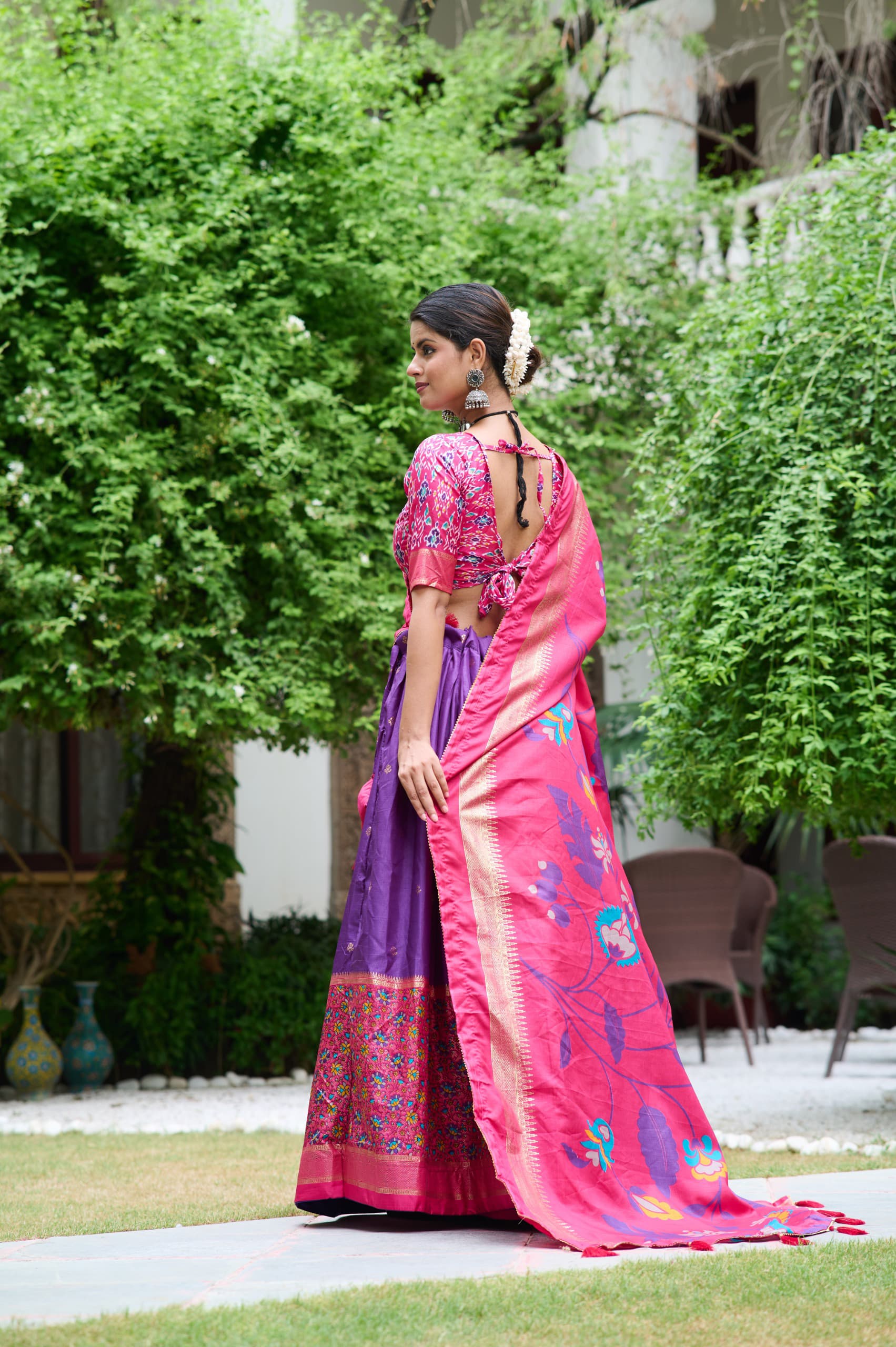 Purple Color Meenakari With Foil Print Dola Silk Lehenga Choli