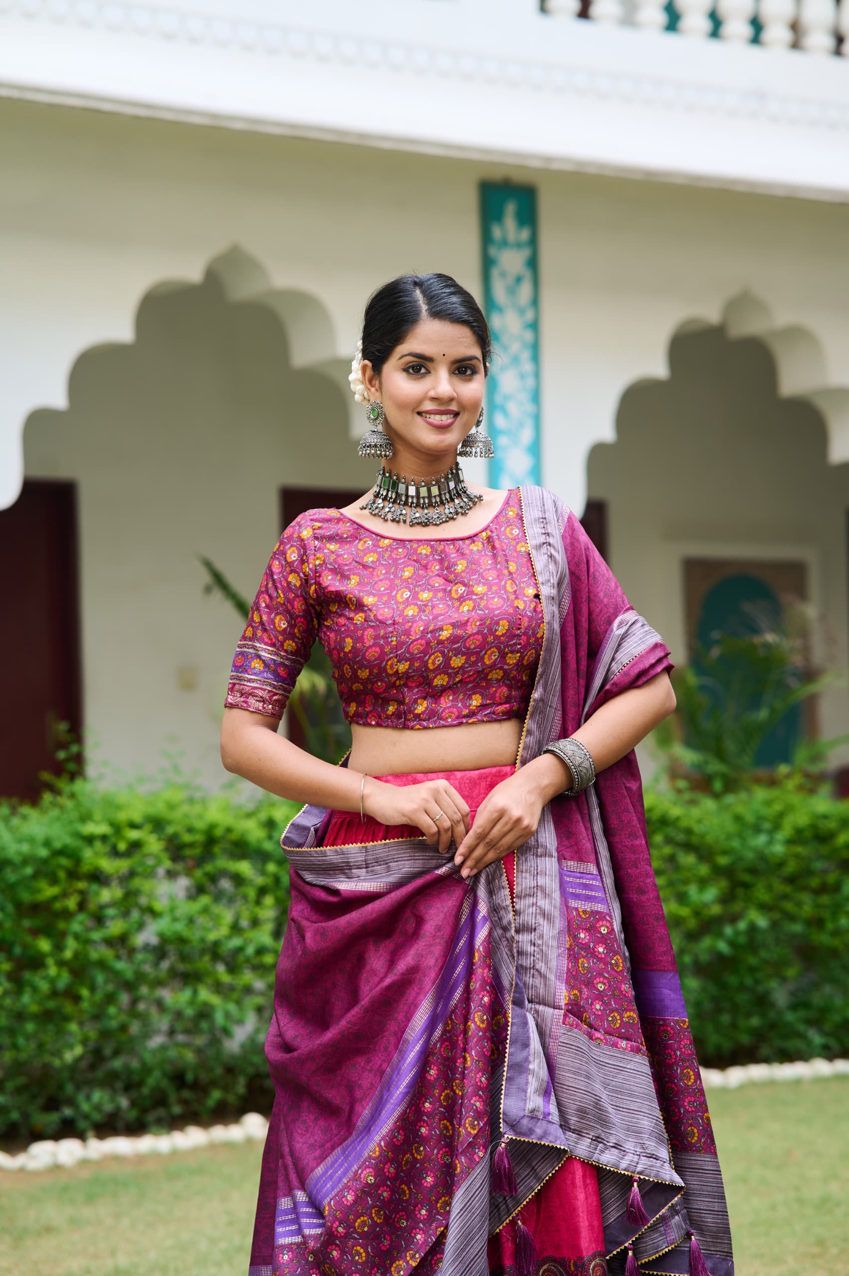 Captivating Kashmiri Print Pink Color Lehenga Choli