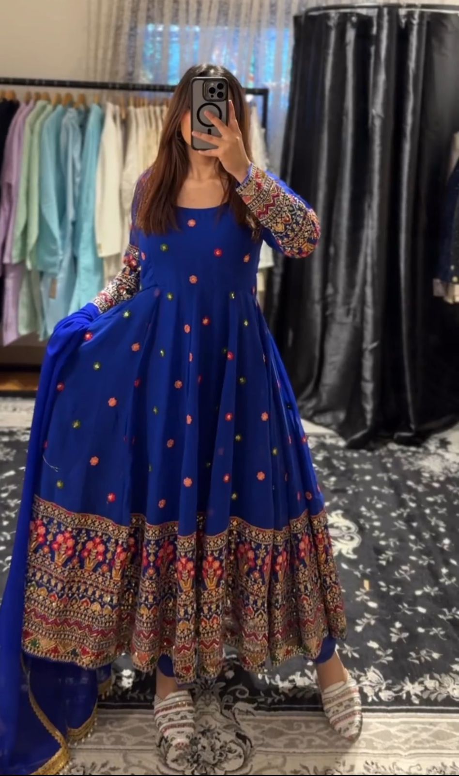 Awesome Sequence Embroidery Work Blue Georgette Gown