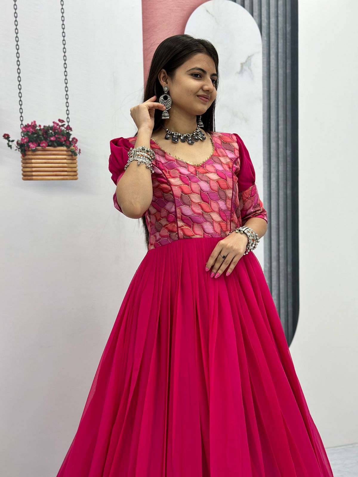 Beautiful Work Pink Color Festive Long Gown