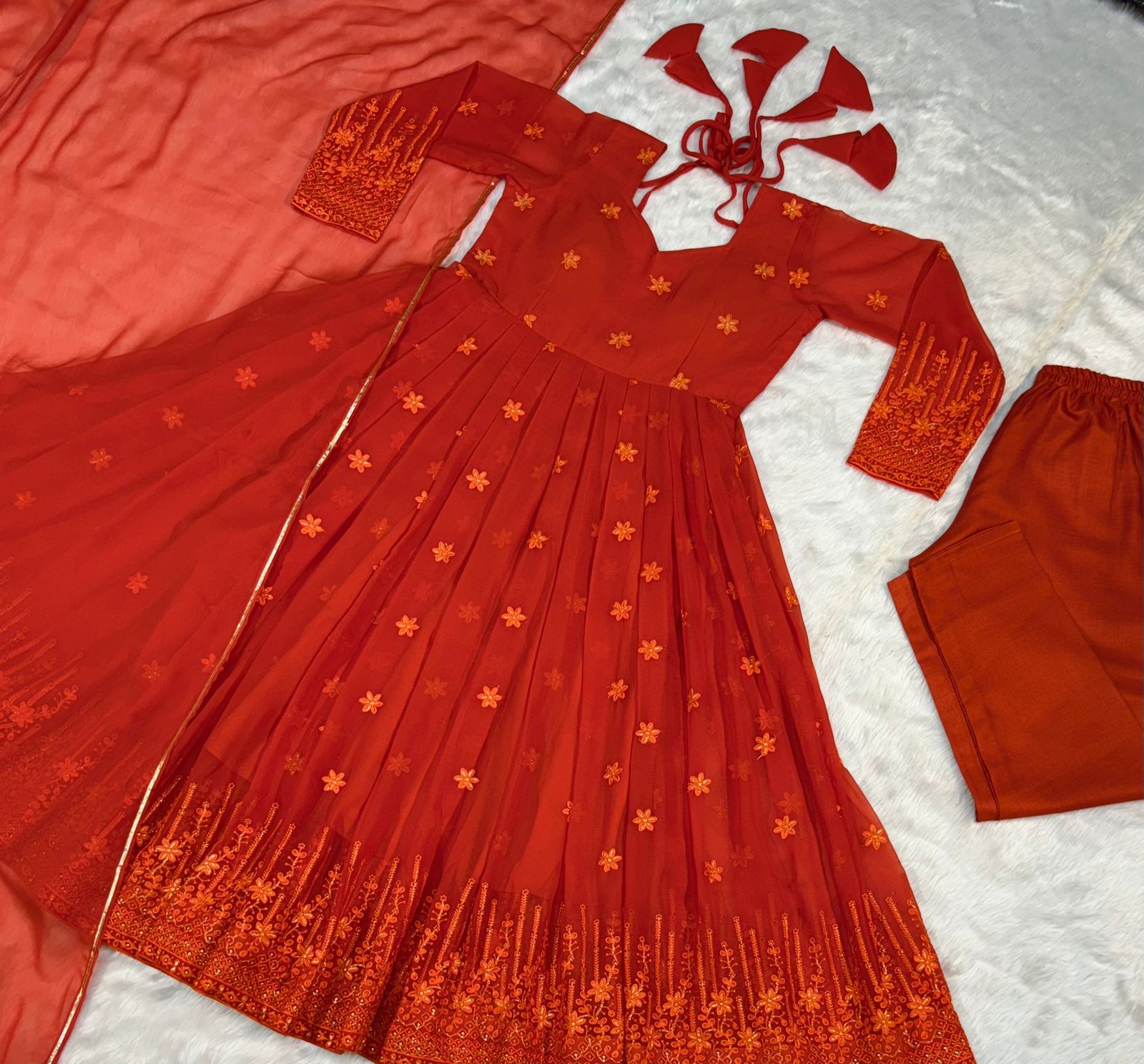 Stylish Red Color Zari With Multi Embroidery Work  Anarkalii Suit