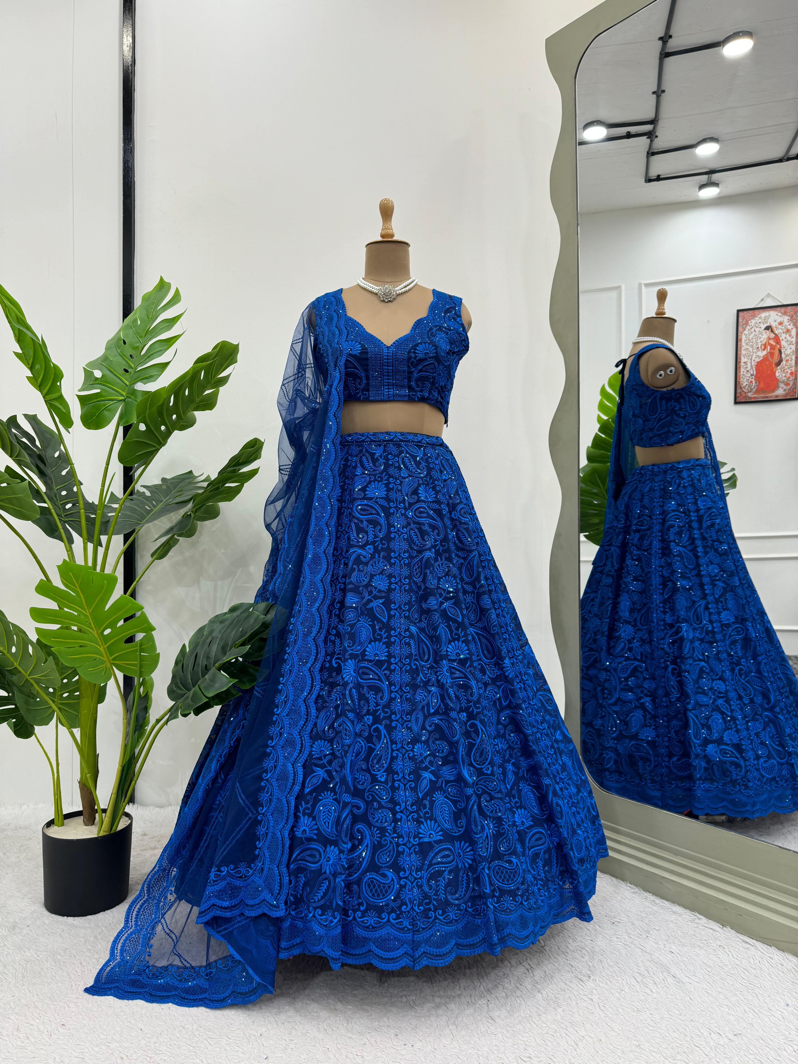 Full Heavy Work Blue Color Party Wear Lehenga Choli