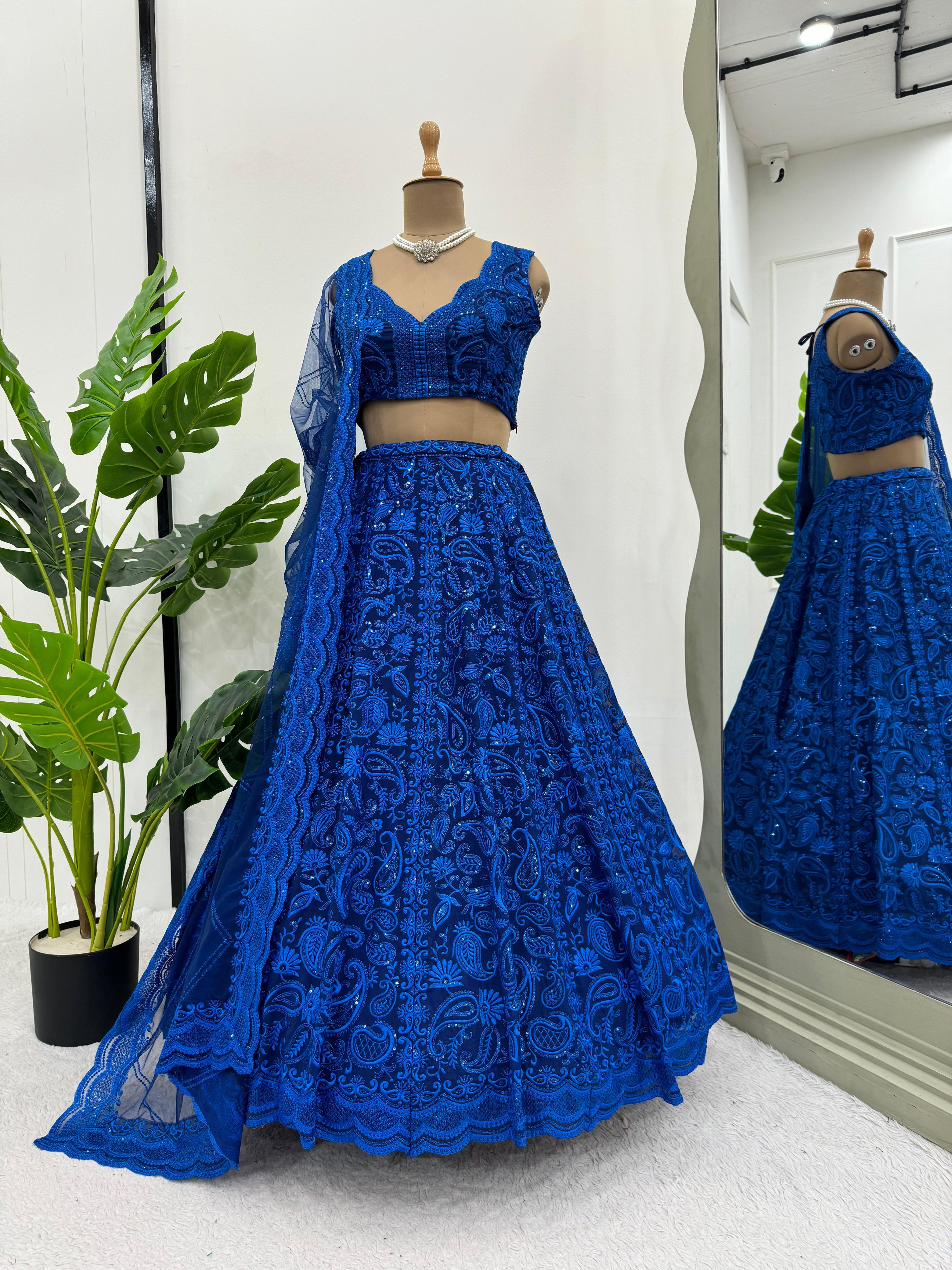 Full Heavy Work Blue Color Party Wear Lehenga Choli