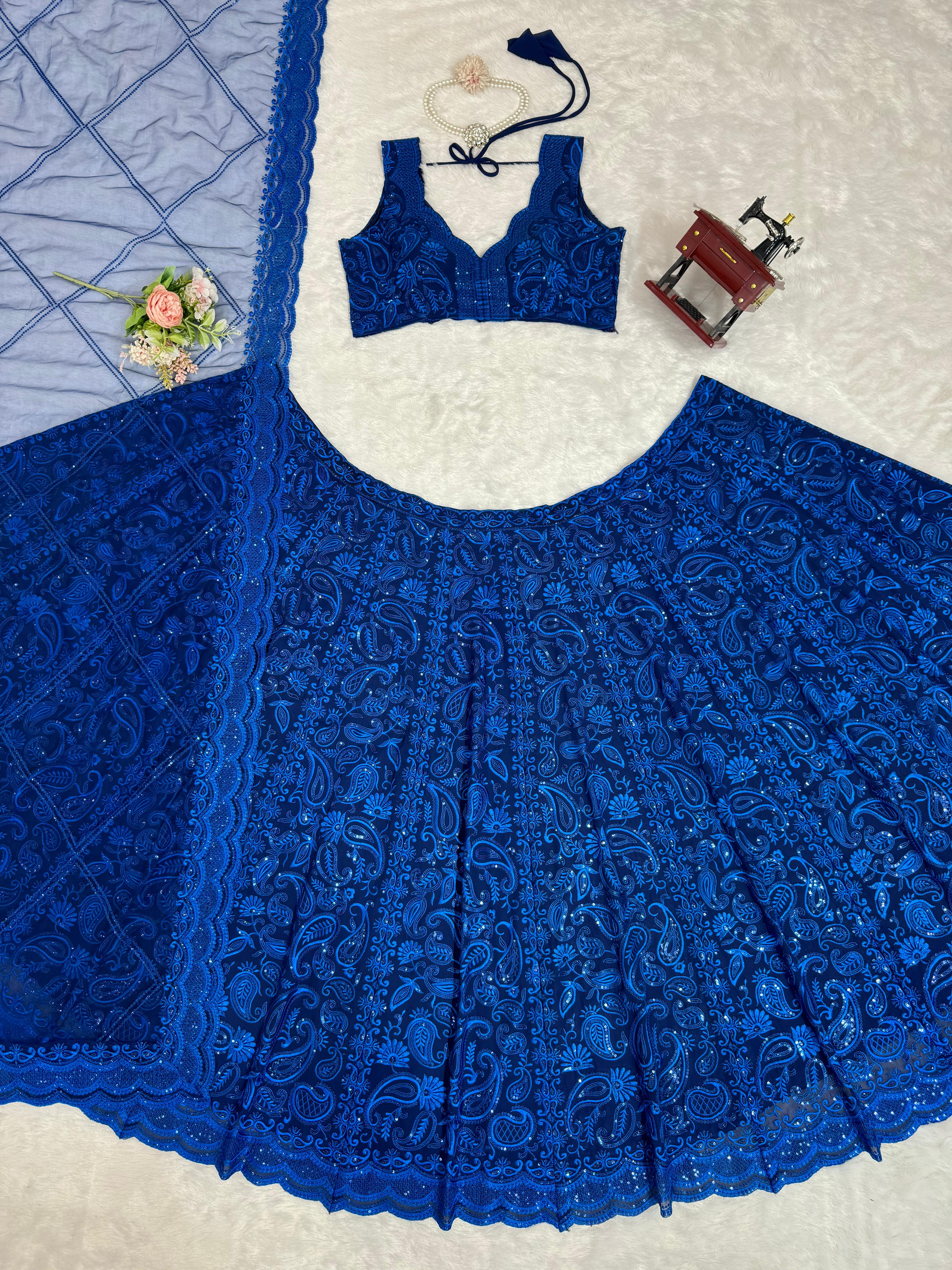 Full Heavy Work Blue Color Party Wear Lehenga Choli