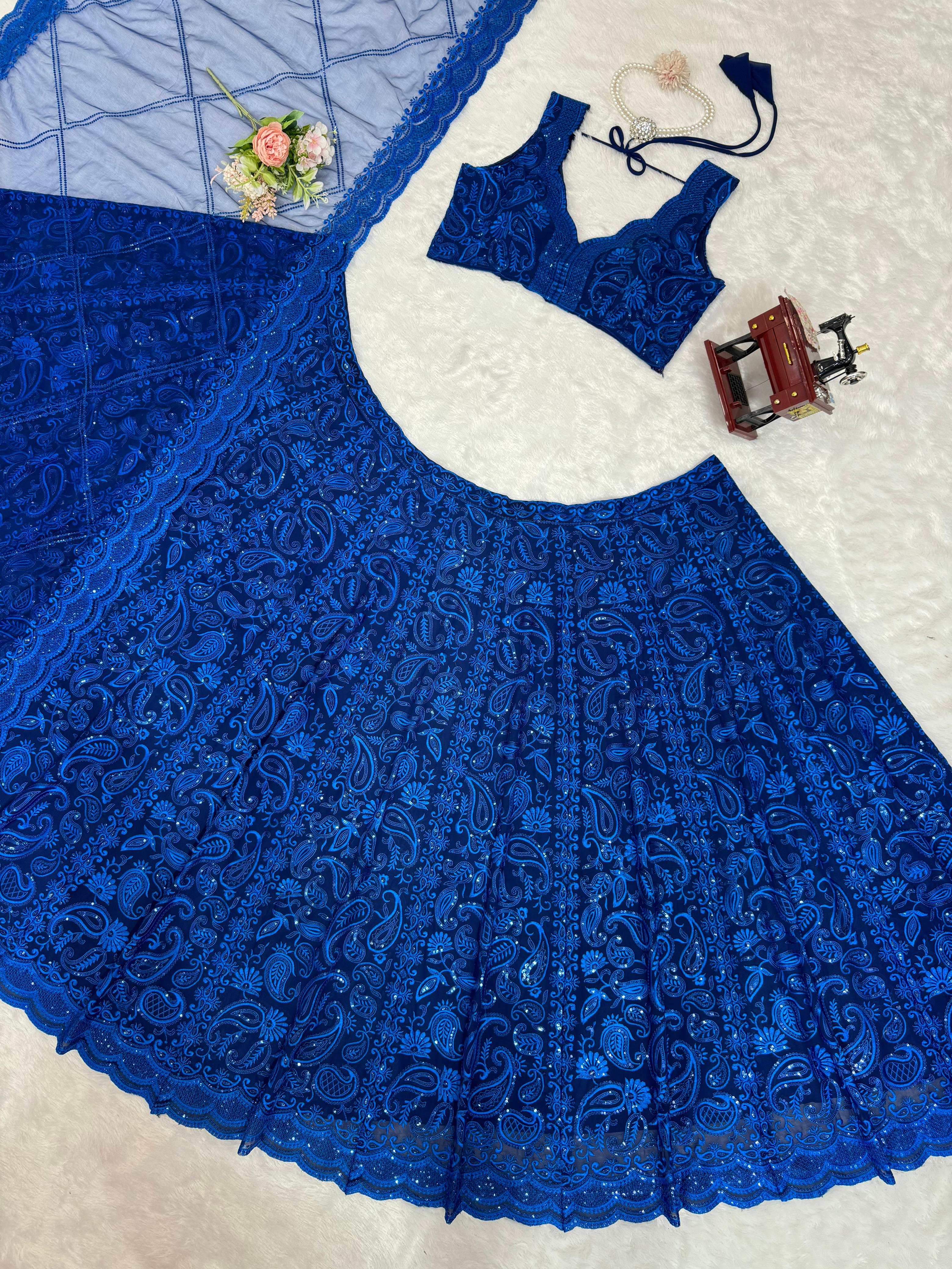 Full Heavy Work Blue Color Party Wear Lehenga Choli