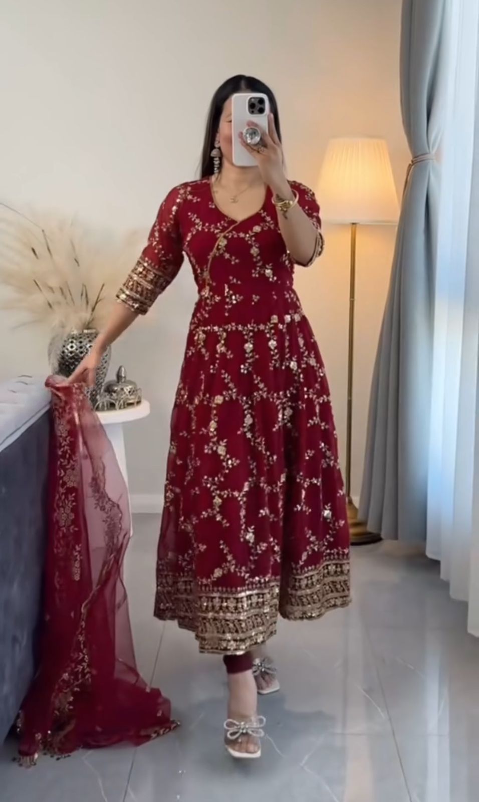 Red Color Full Sequence Work Anarkali Suit