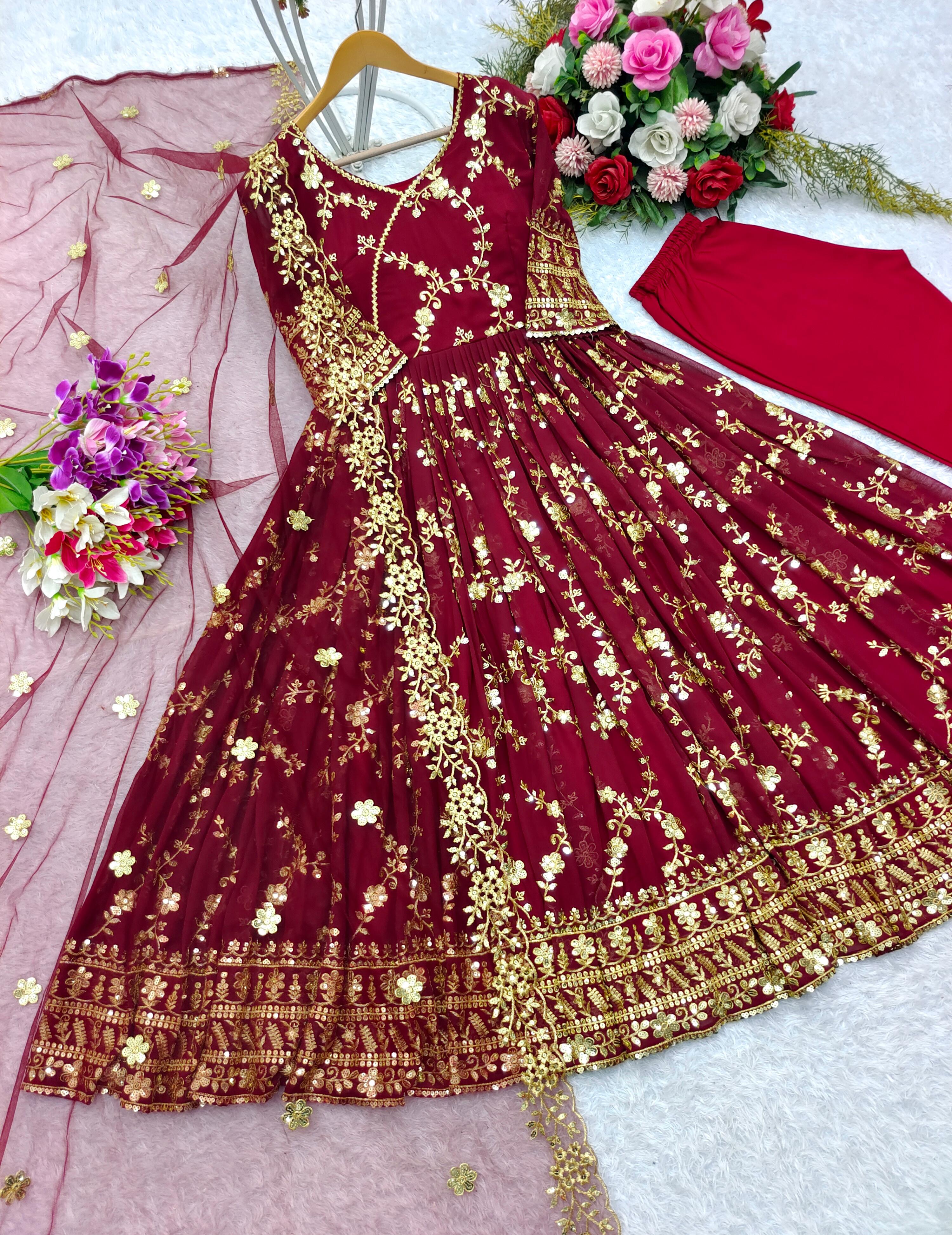 Red Color Full Sequence Work Anarkali Suit