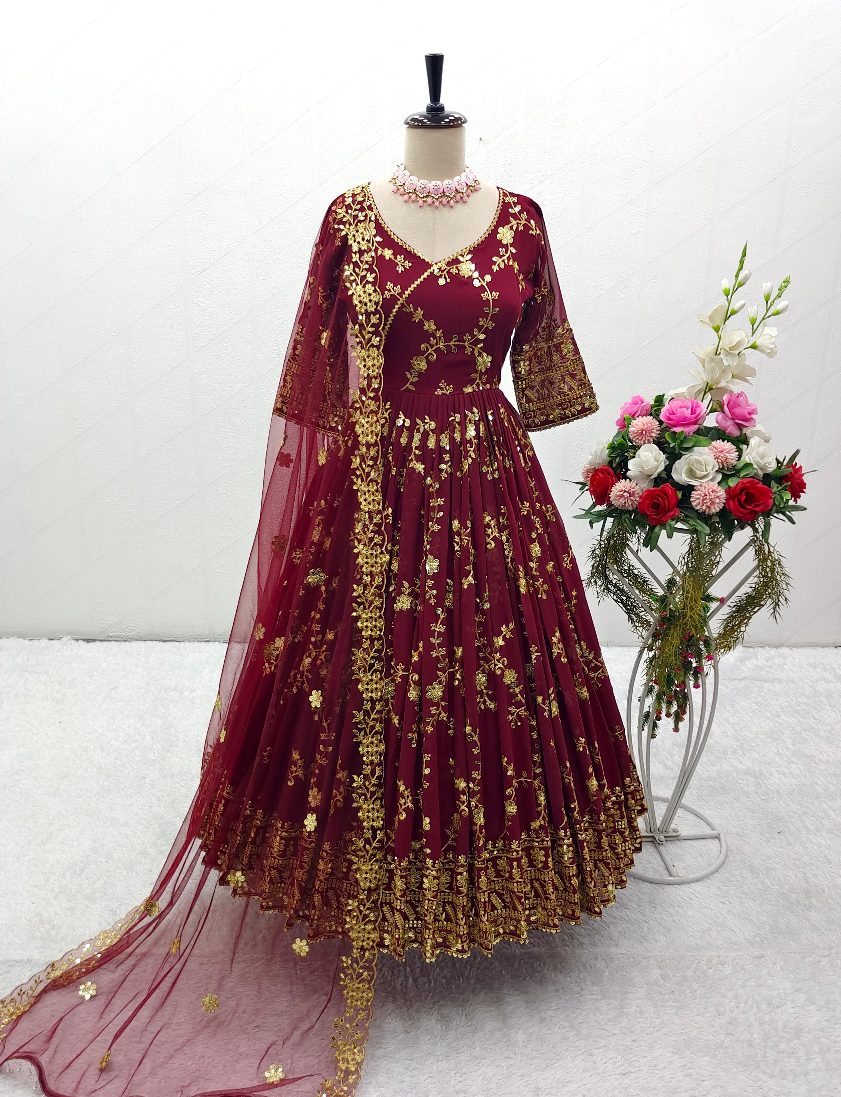 Red Color Full Sequence Work Anarkali Suit