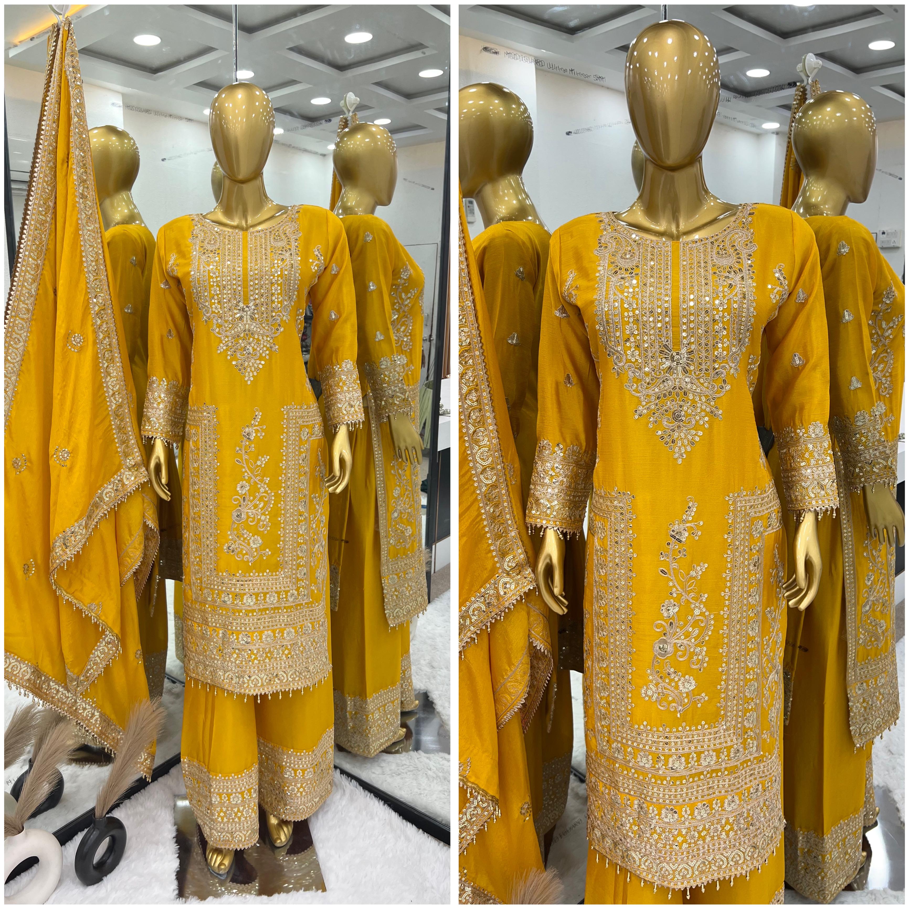 Mesmerizing  Embroidery Work Yellow Color Sharara Suit