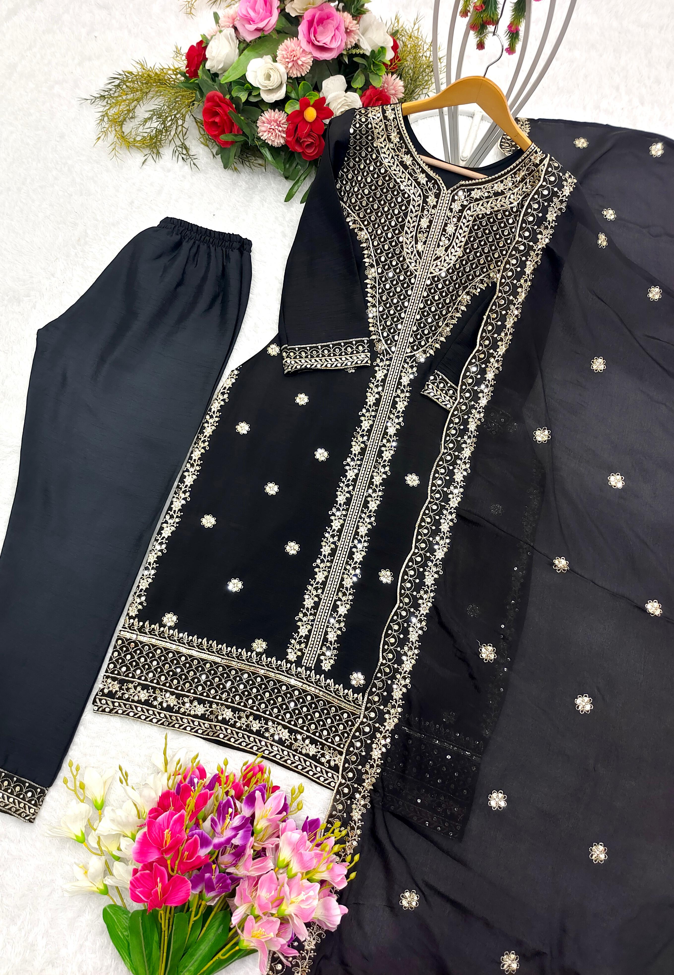 Demanding Black Color Sequence Embroidery Work Salwar Suit